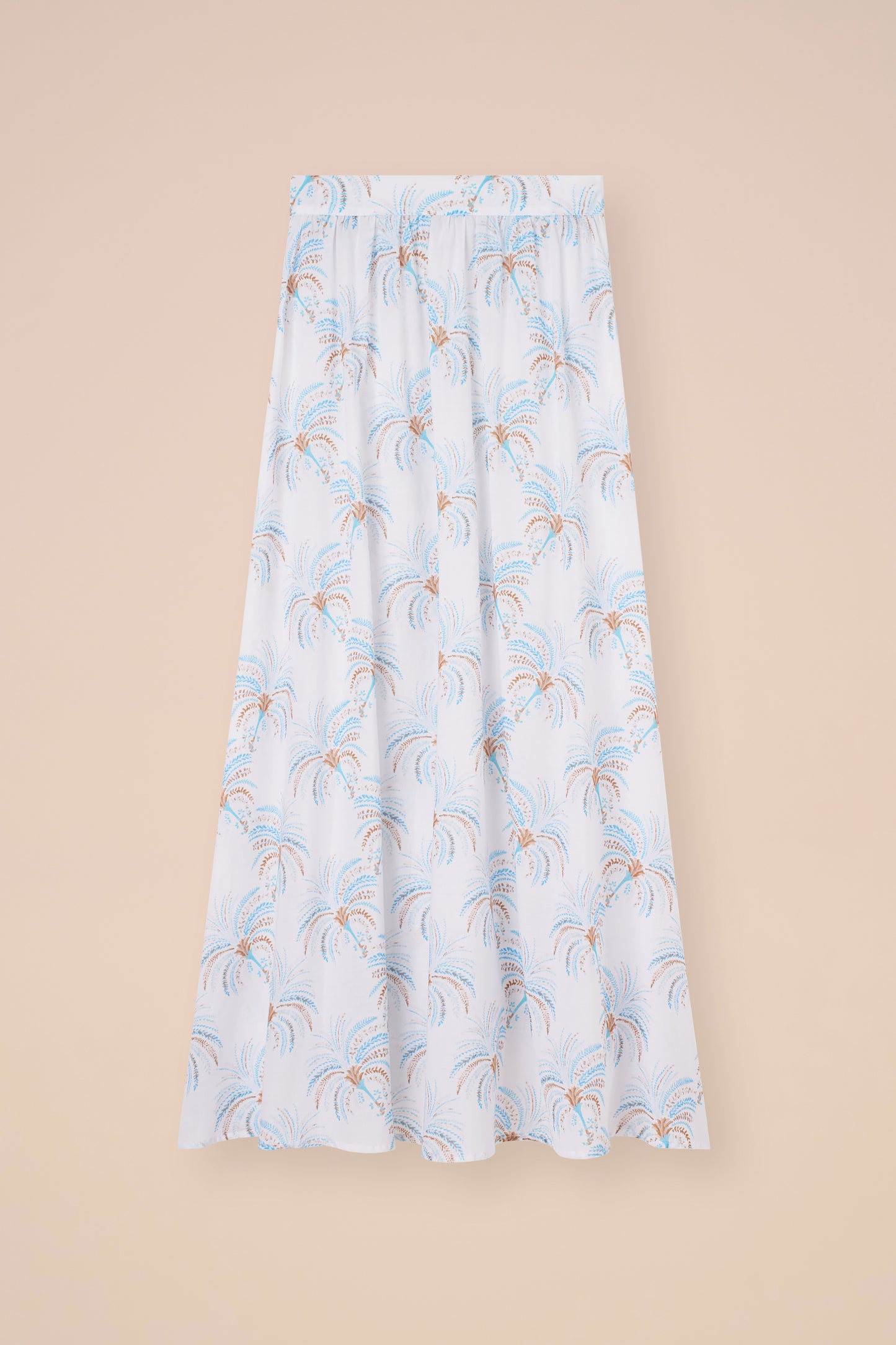 Ustica Printed Cotton Voile Skirt - Palms Pattern - CORNFLOWERBLUE