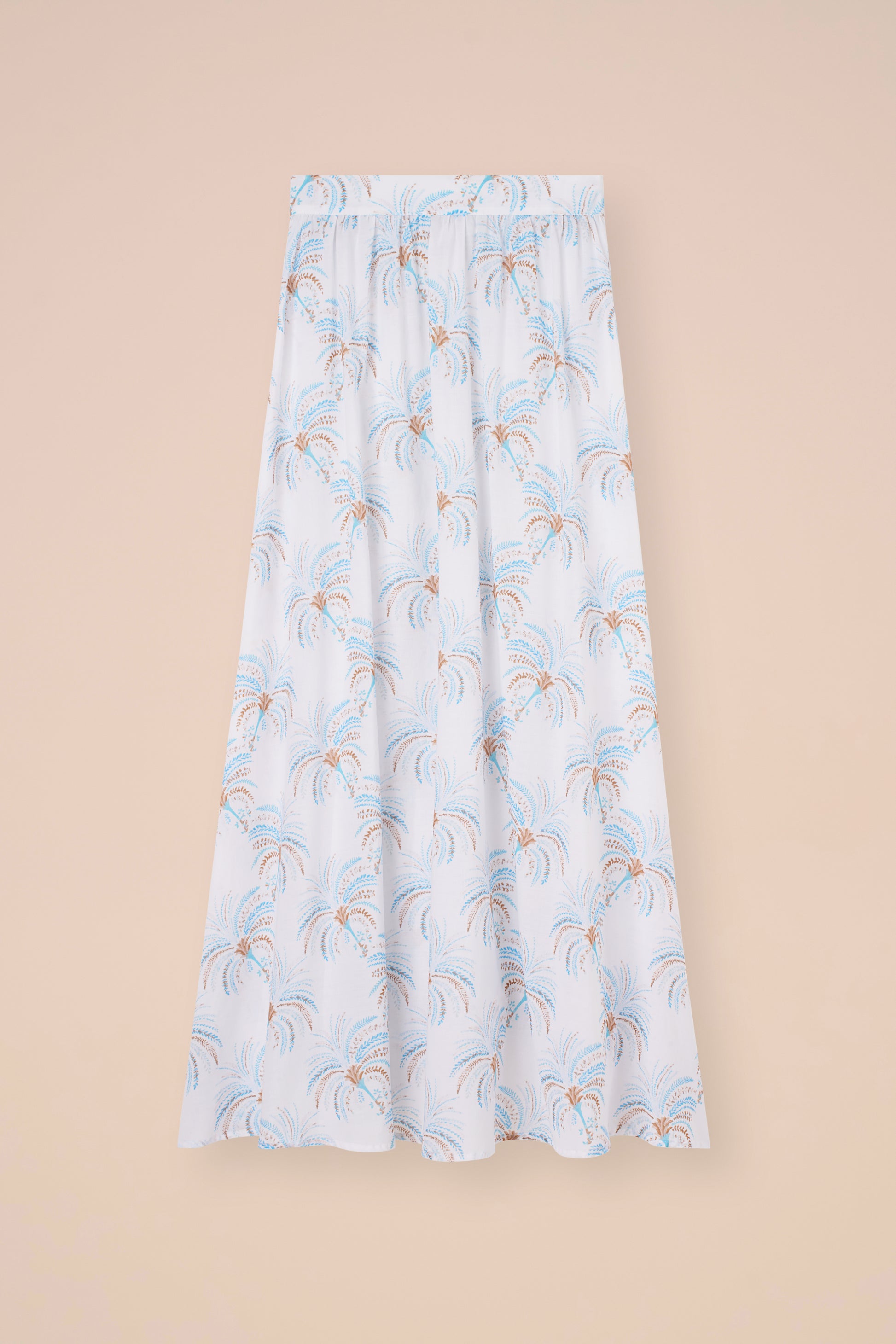 Ustica Printed Cotton Voile Skirt - Palms Pattern - CORNFLOWERBLUE