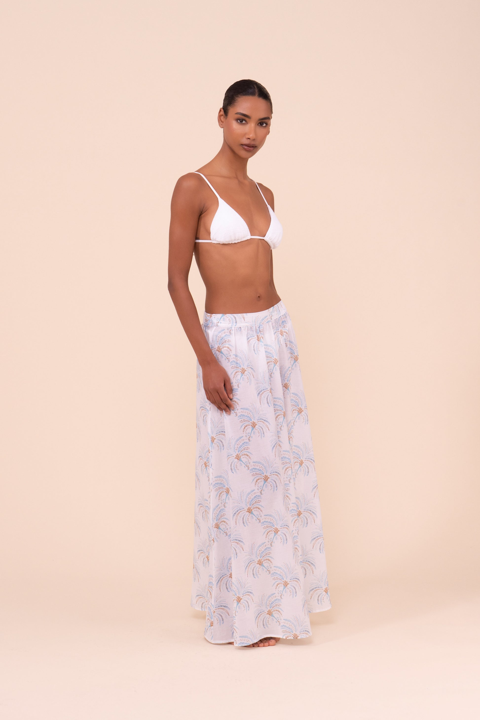Ustica Printed Cotton Voile Skirt - Palms Pattern - CORNFLOWERBLUE