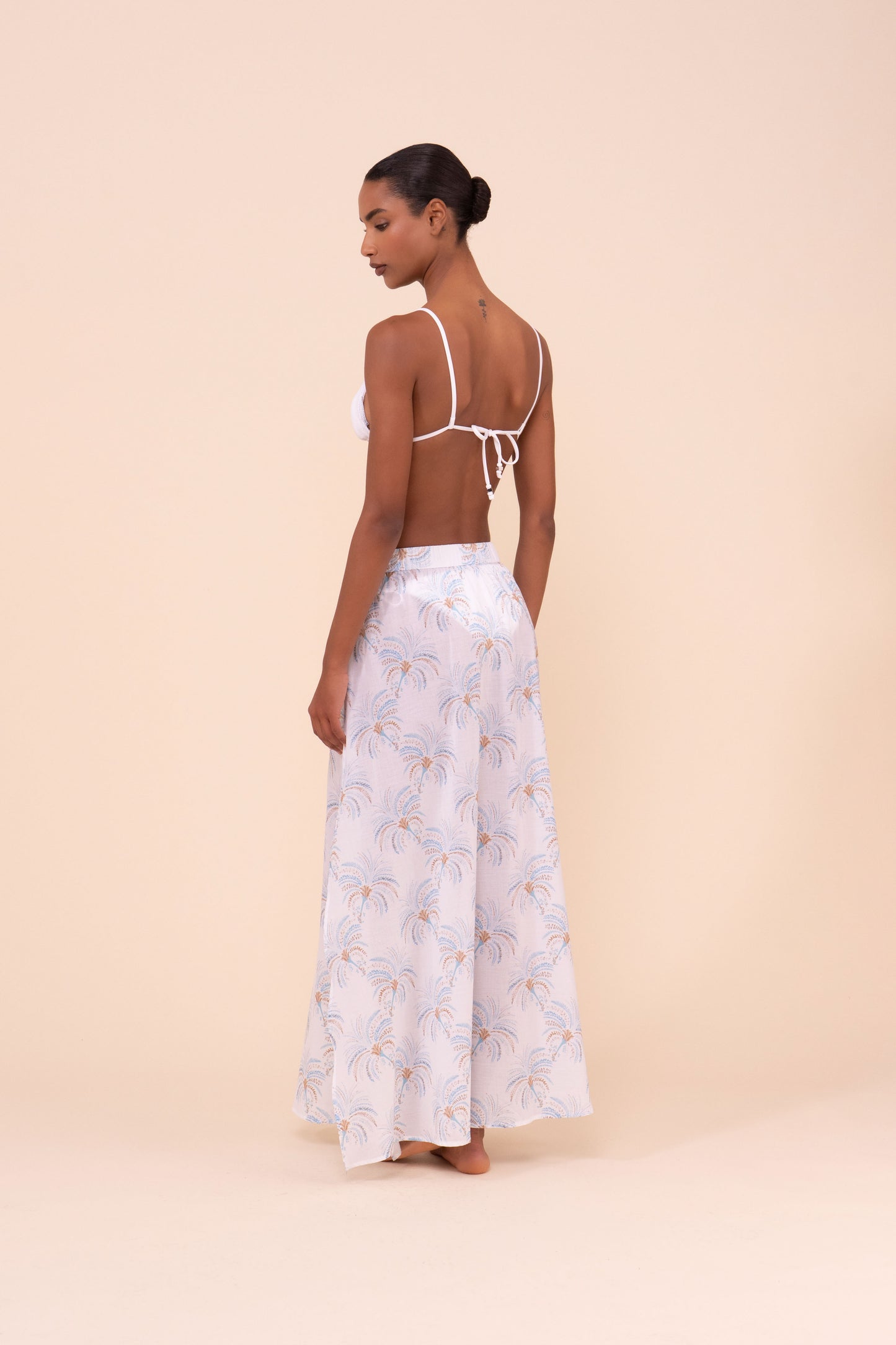 Ustica Printed Cotton Voile Skirt - Palms Pattern - CORNFLOWERBLUE