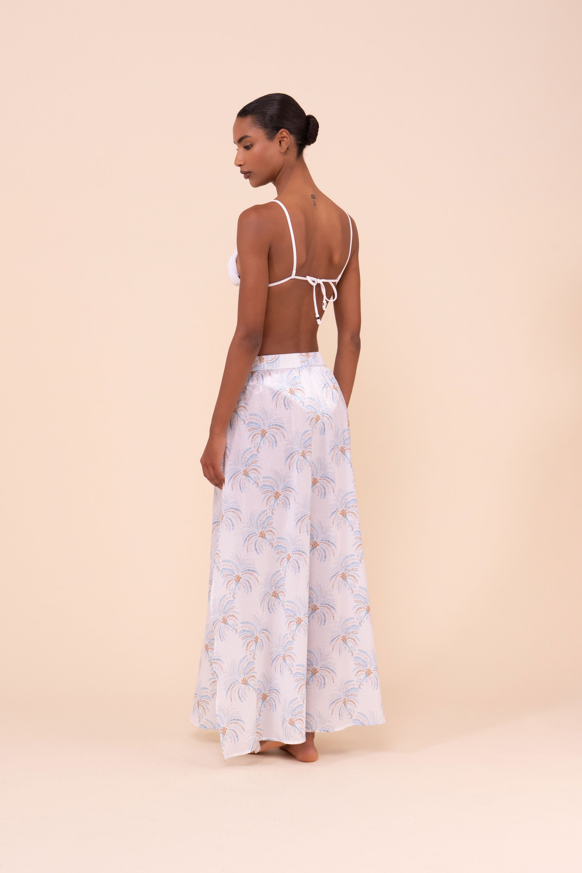 Ustica Printed Cotton Voile Skirt - Palms Pattern - CORNFLOWERBLUE