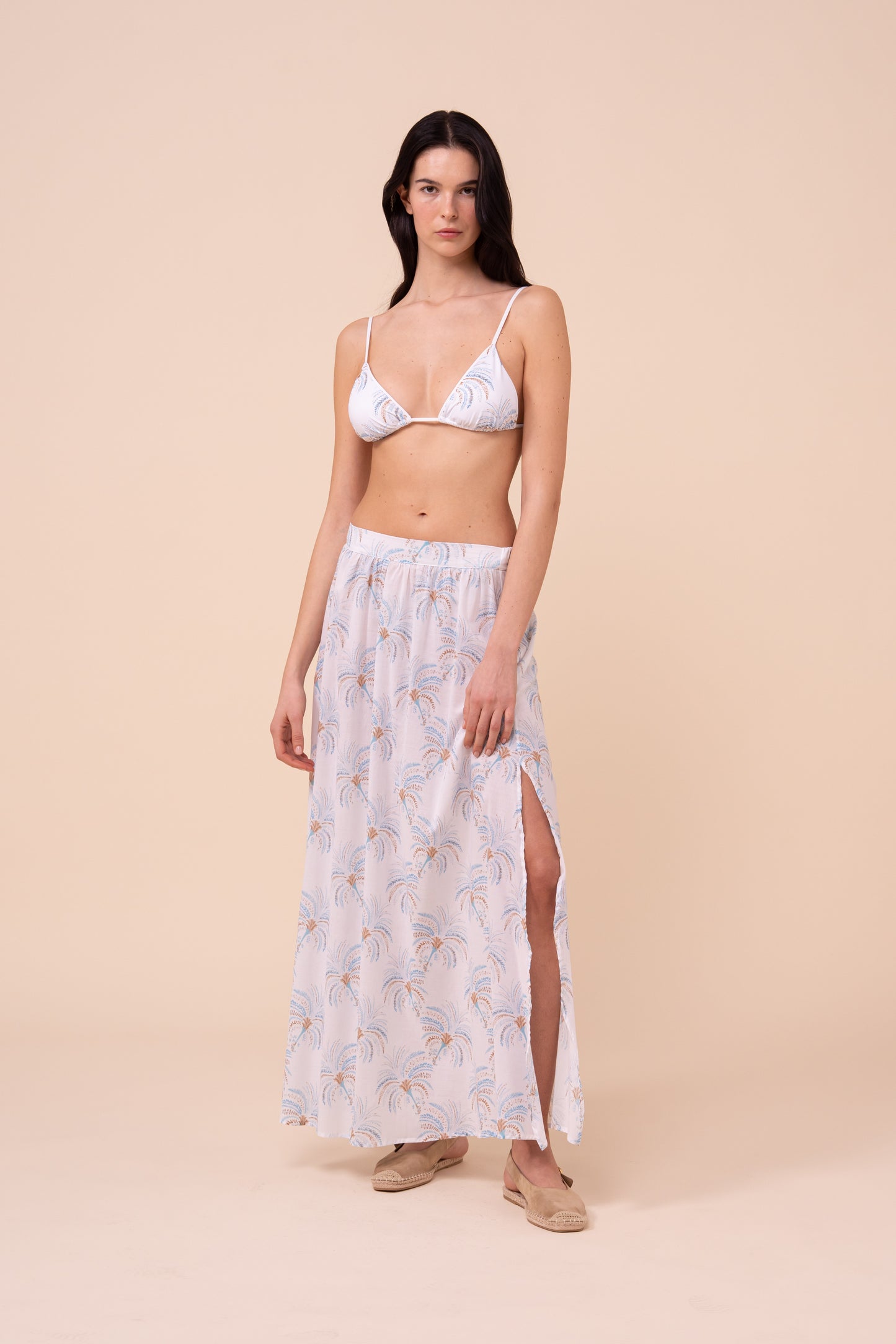 Ustica Printed Cotton Voile Skirt - Palms Pattern - CORNFLOWERBLUE