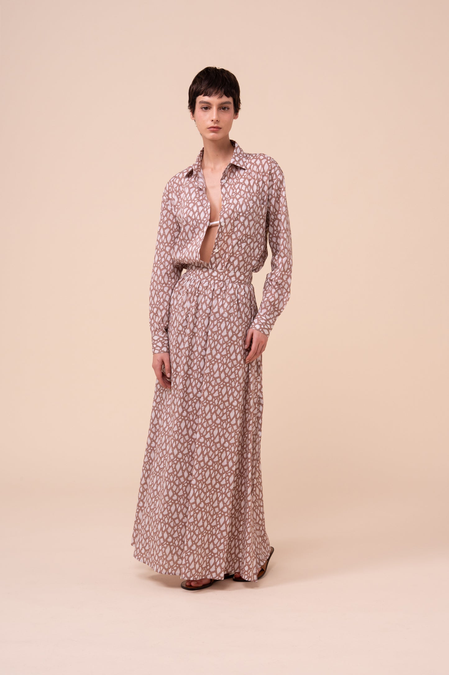 Ustica gonna in voile cotone stampato - Fantasia conchiglie - SIENNA