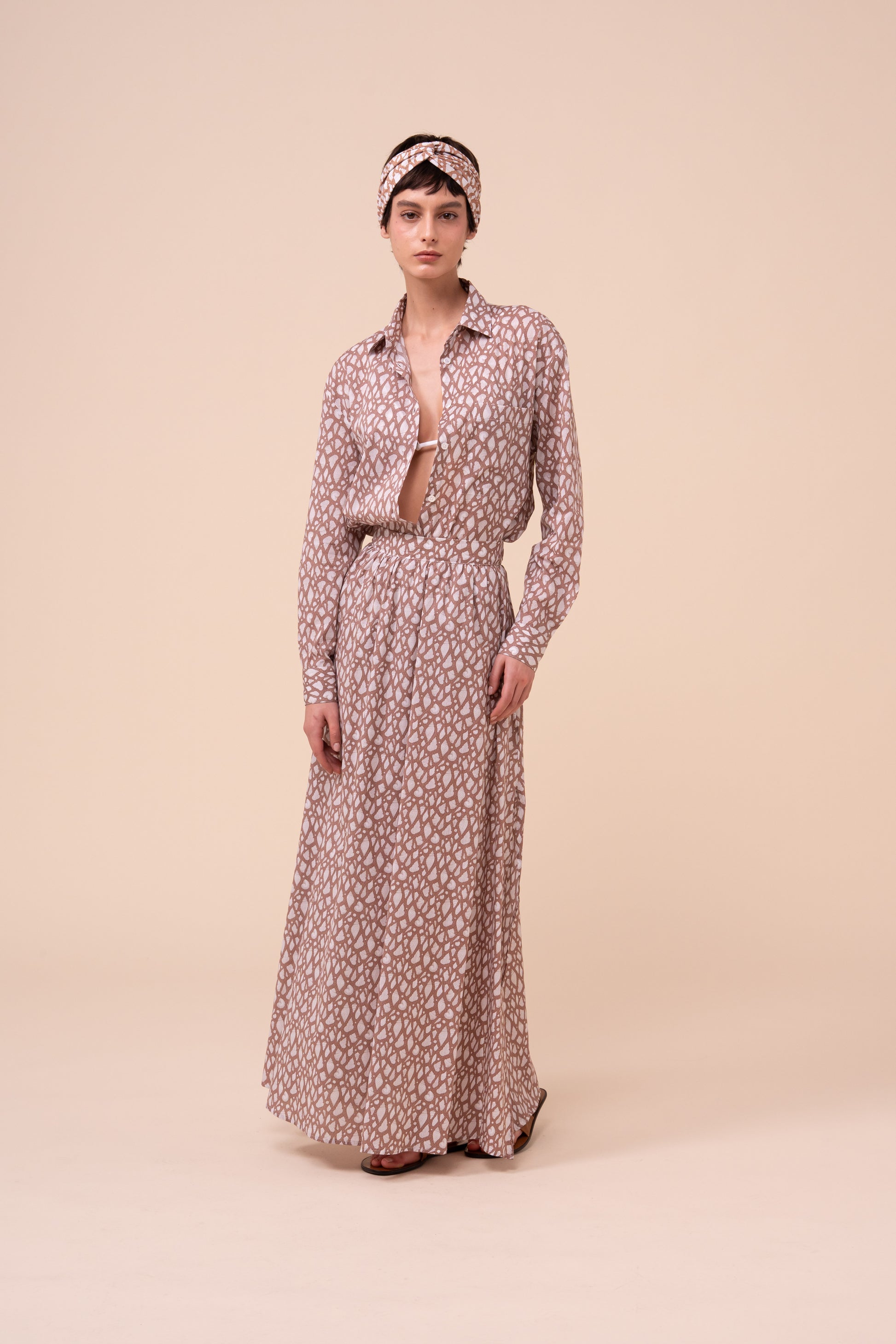 Ustica Printed Cotton Voile Skirt - Shells Pattern - SIENNA