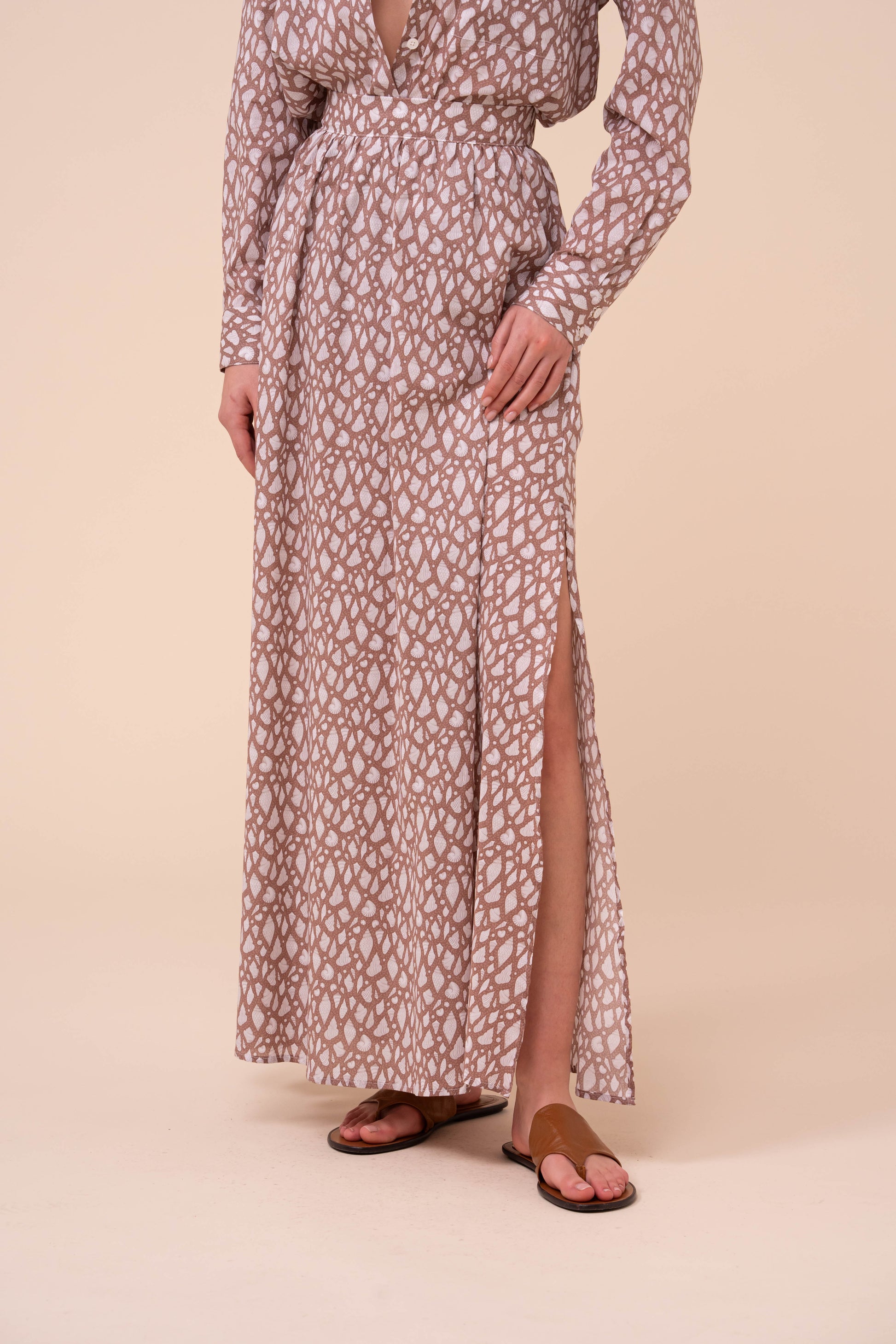 Ustica Printed Cotton Voile Skirt - Shells Pattern - SIENNA