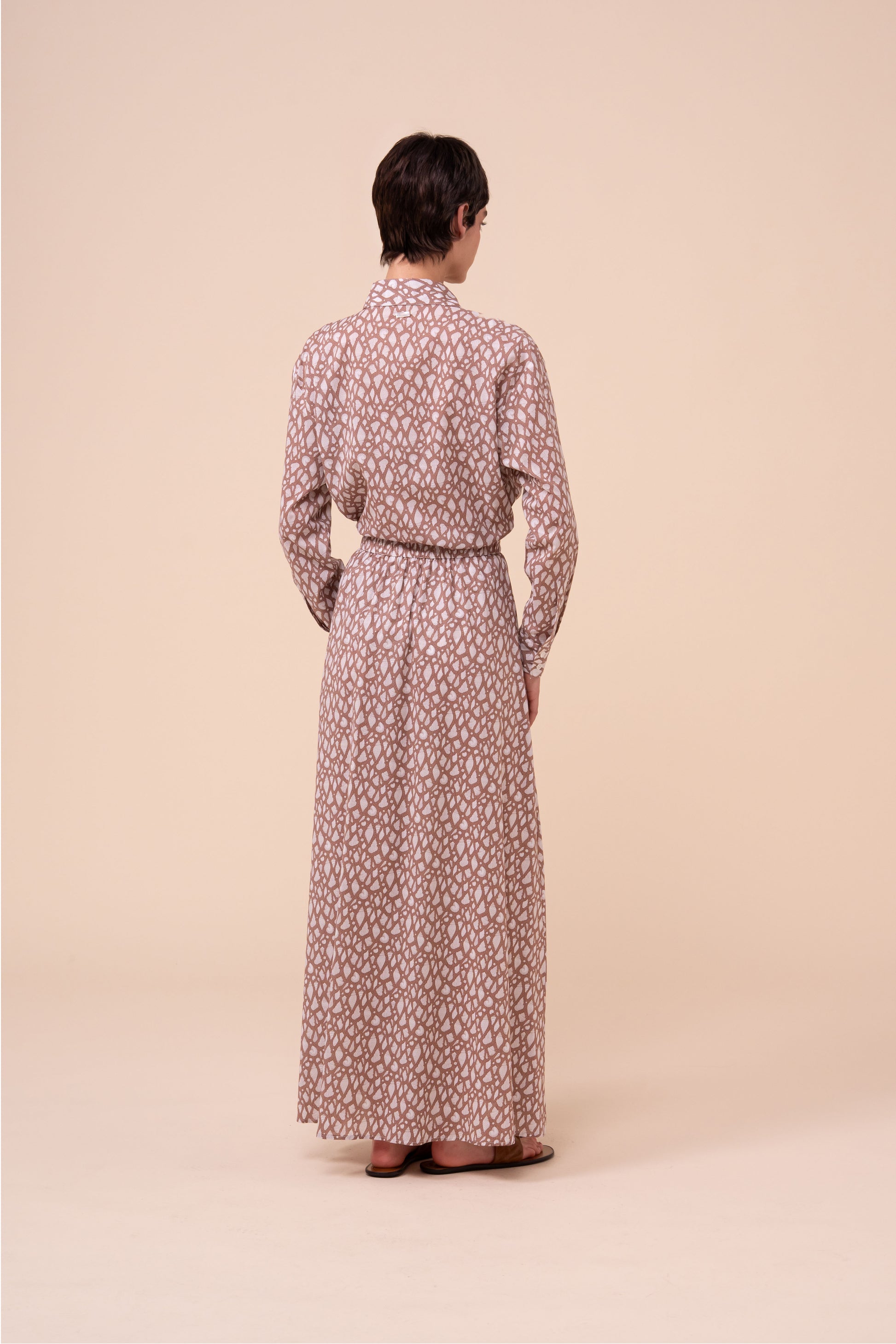 Ustica gonna in voile cotone stampato - Fantasia conchiglie - SIENNA