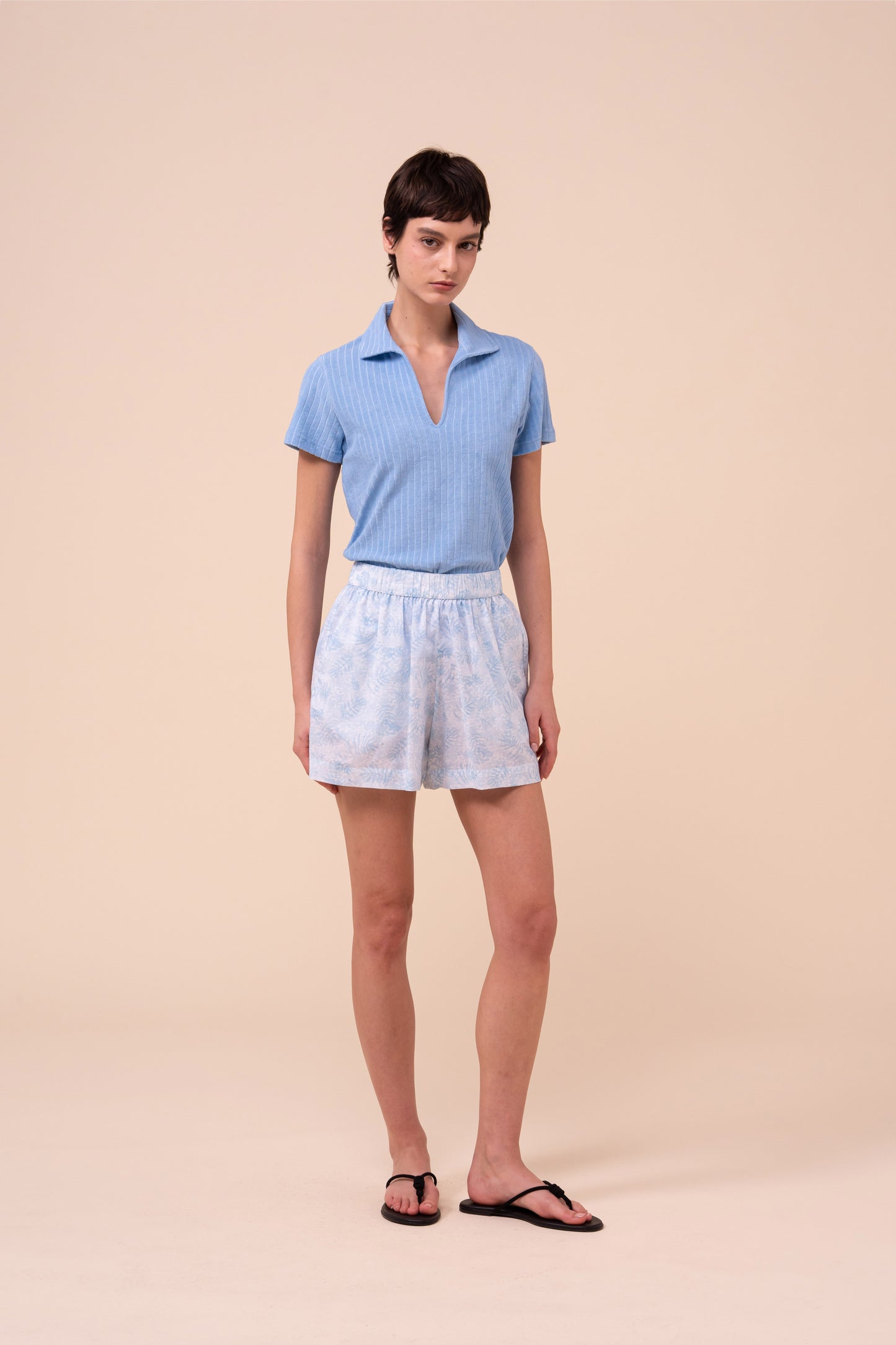 Maratea shorts in voile di cotone stampato - Fantasia Savana - LIGHTSKYBLUE