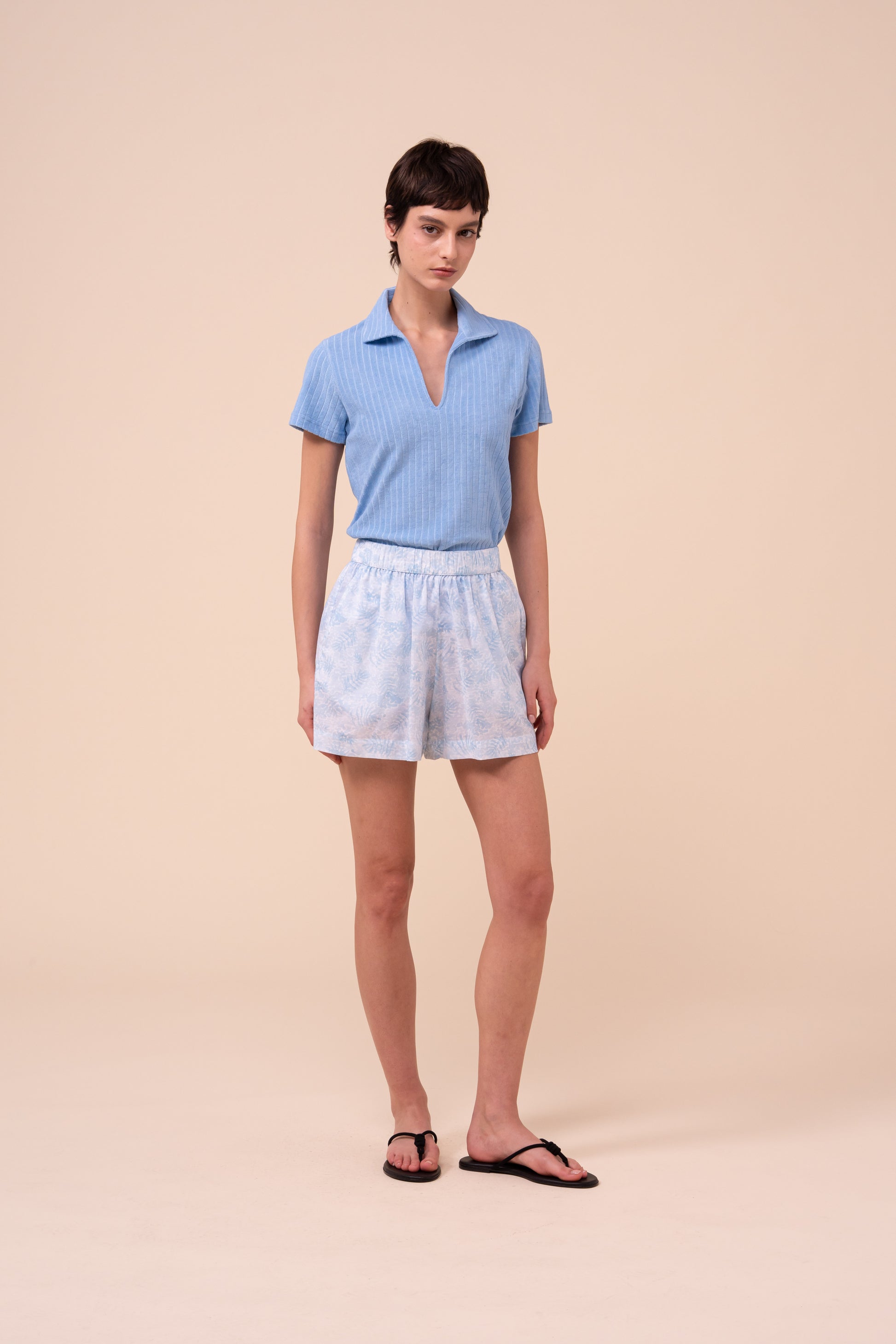 Maratea Printed Cotton Voile Shorts - Savannah Pattern - LIGHTSKYBLUE