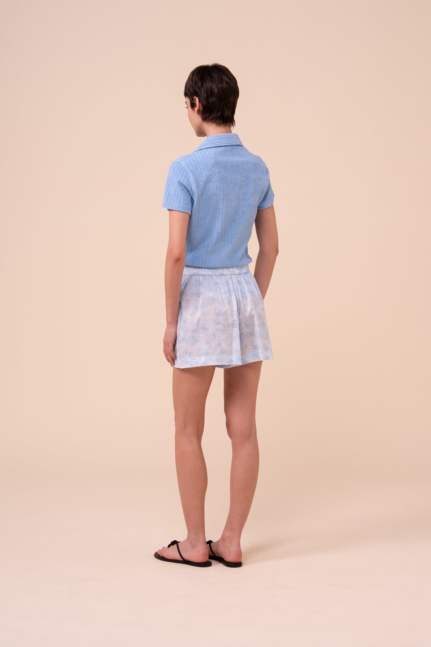 Maratea Printed Cotton Voile Shorts - Savannah Pattern - LIGHTSKYBLUE