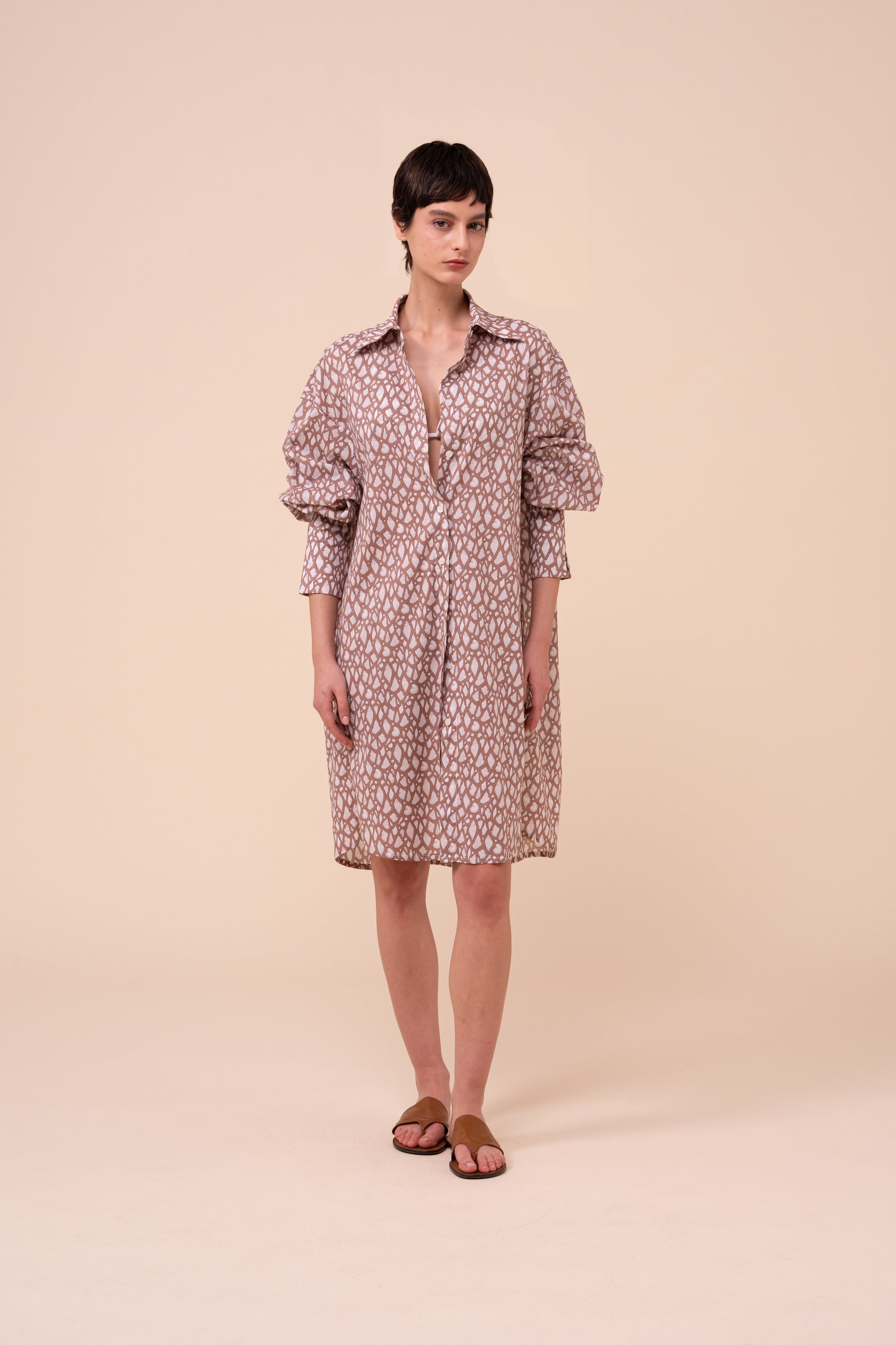 New Ade Printed Cotton Voile Overshirt - Shells Pattern - SIENNA