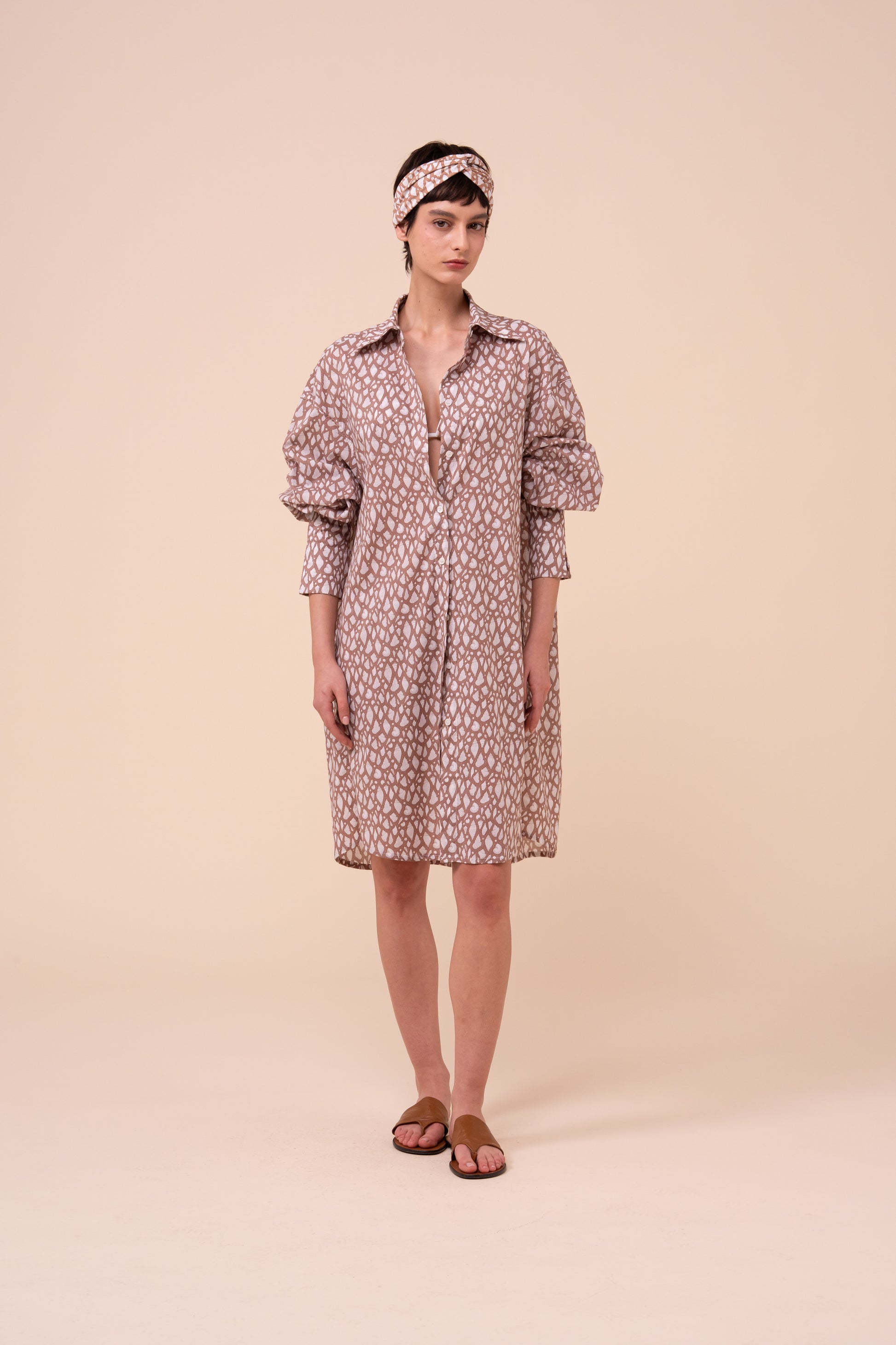 New Ade Printed Cotton Voile Overshirt - Shells Pattern - SIENNA