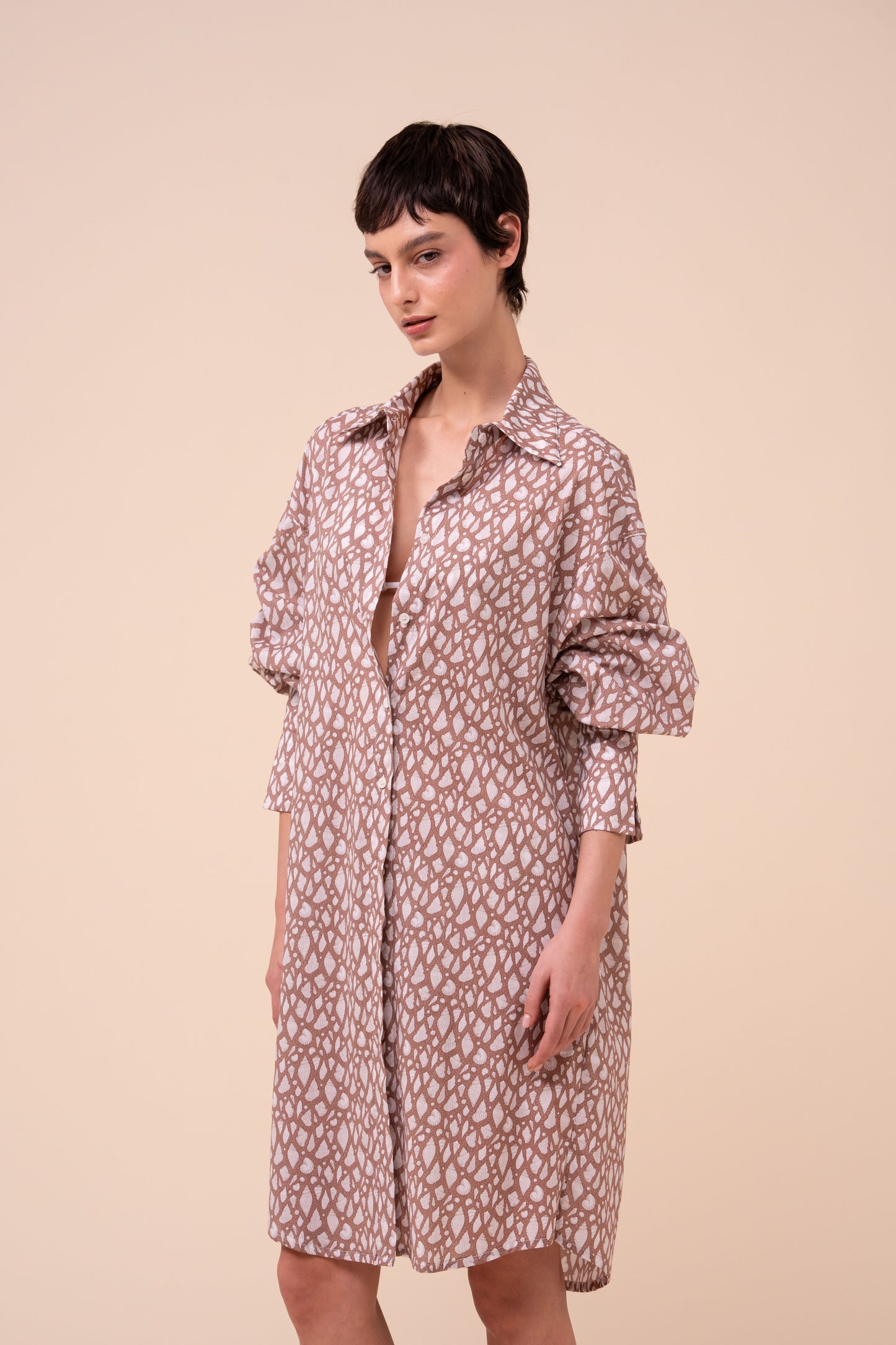 New Ade Printed Cotton Voile Overshirt - Shells Pattern - SIENNA