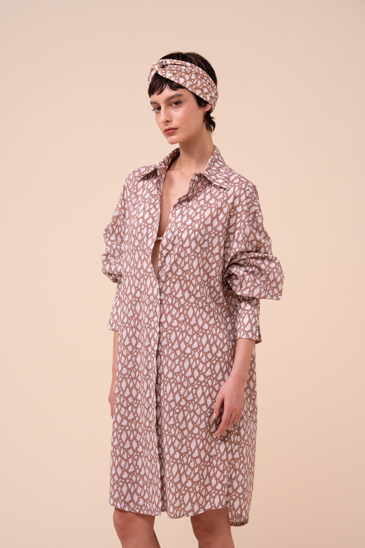 New Ade Printed Cotton Voile Overshirt - Shells Pattern - SIENNA