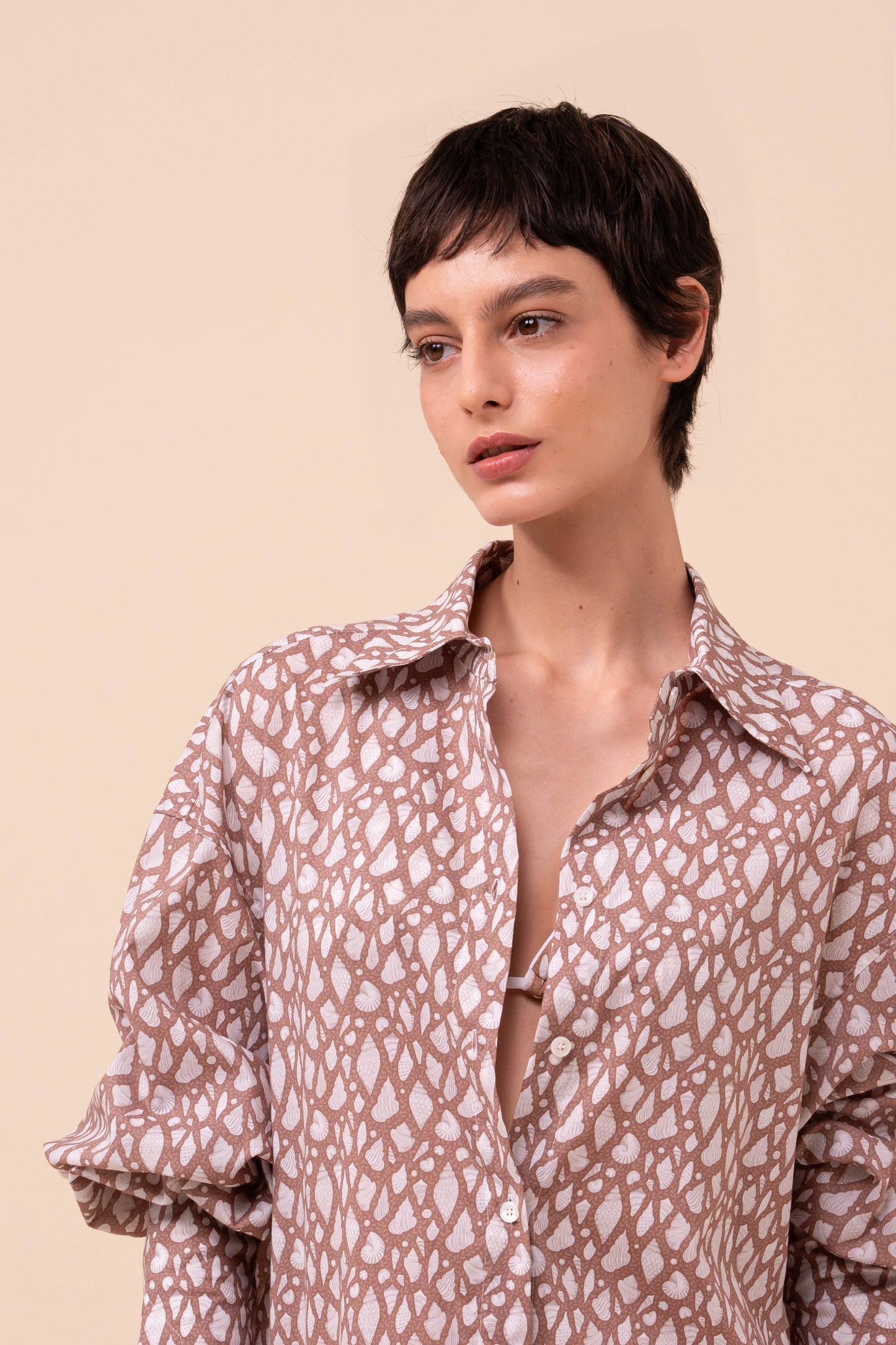 New Ade Printed Cotton Voile Overshirt - Shells Pattern - SIENNA