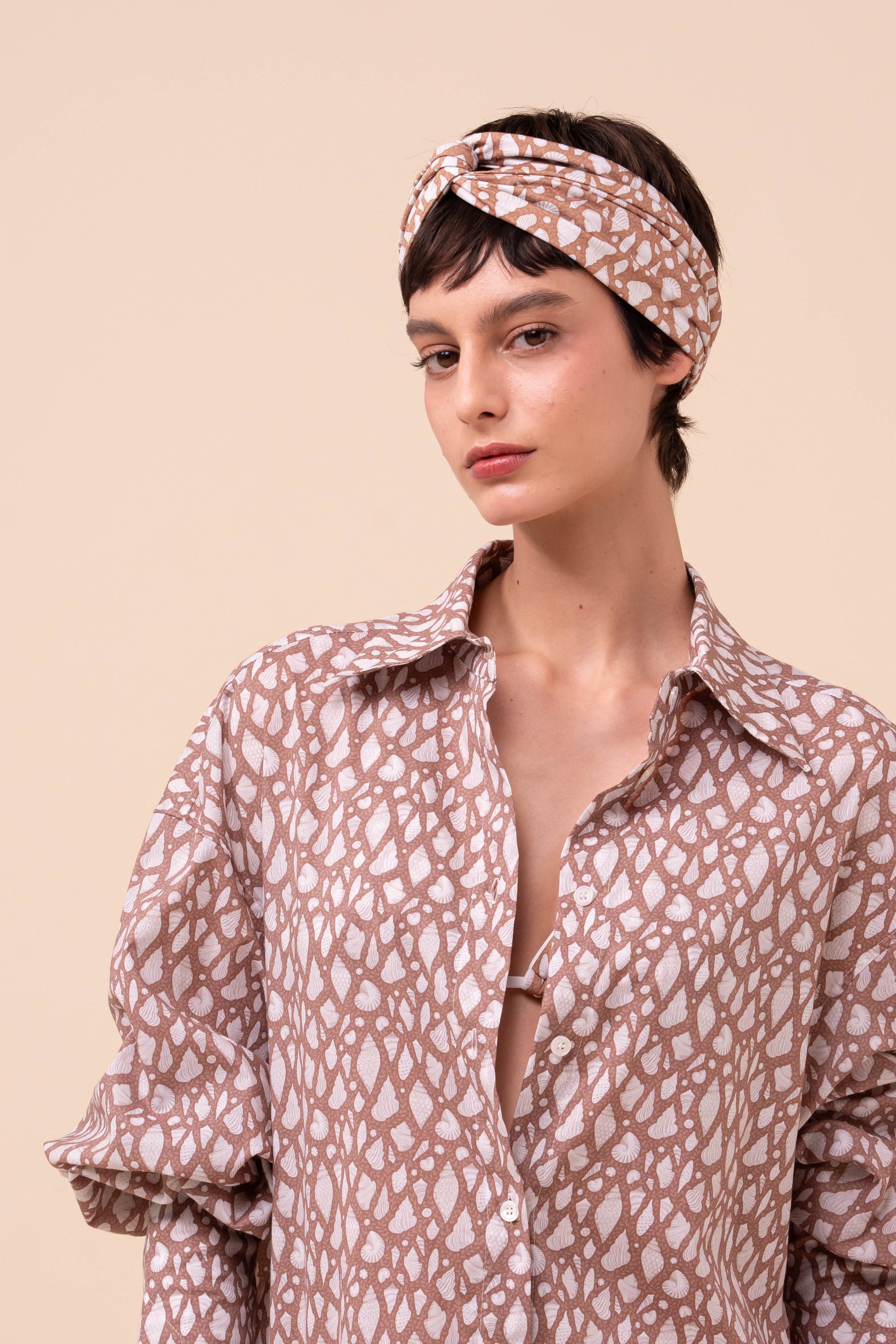 New Ade Printed Cotton Voile Overshirt - Shells Pattern - SIENNA