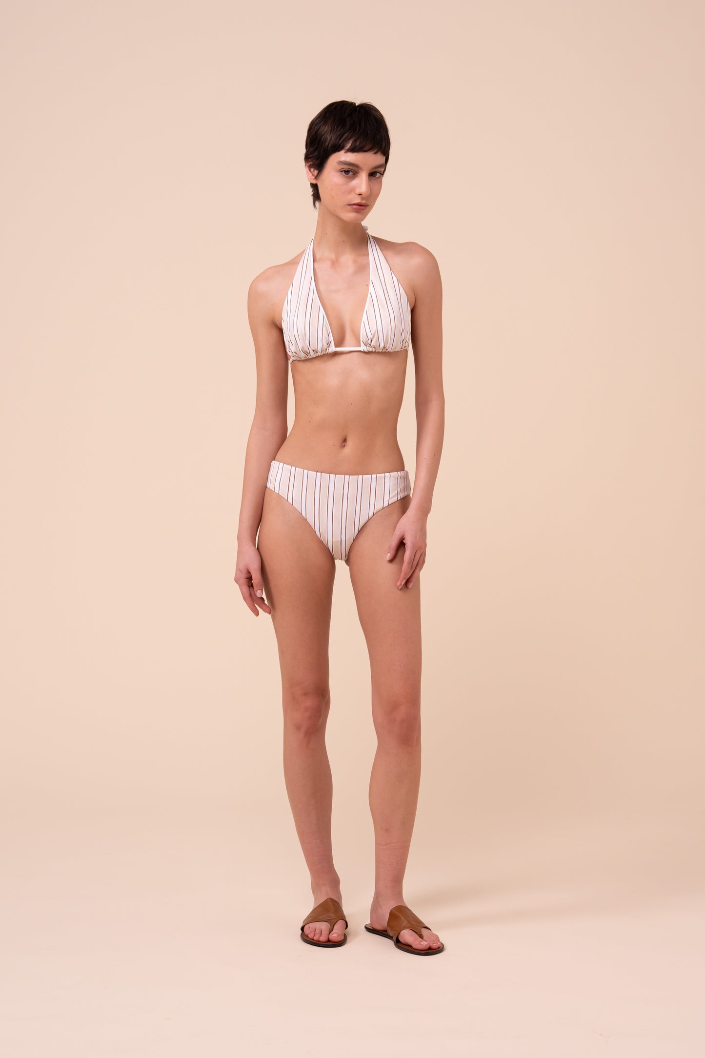 Nevada High-Neck Bikini Top - Striped Pattern - LINEN