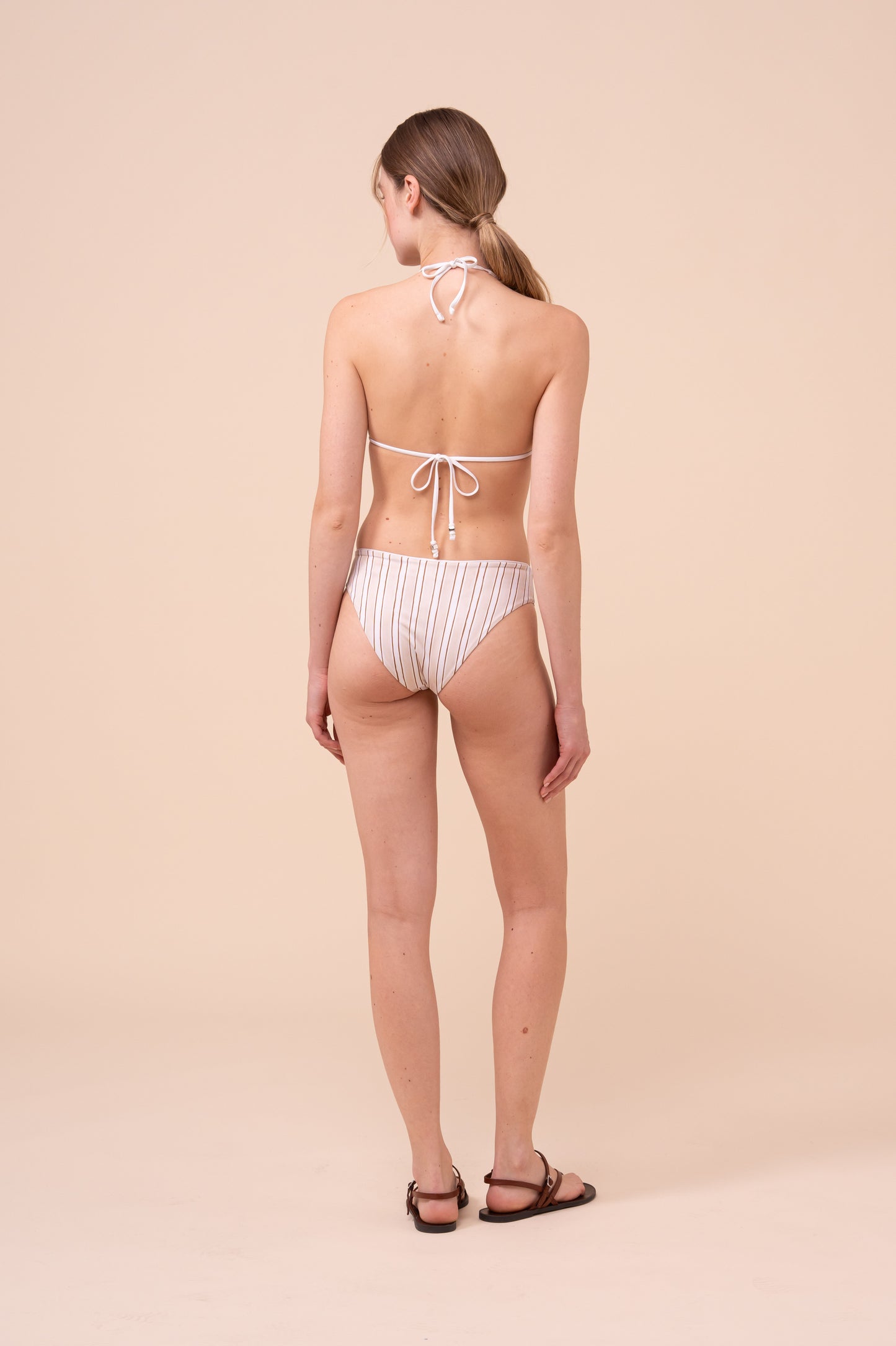 Nevada High-Neck Bikini Top - Striped Pattern - LINEN