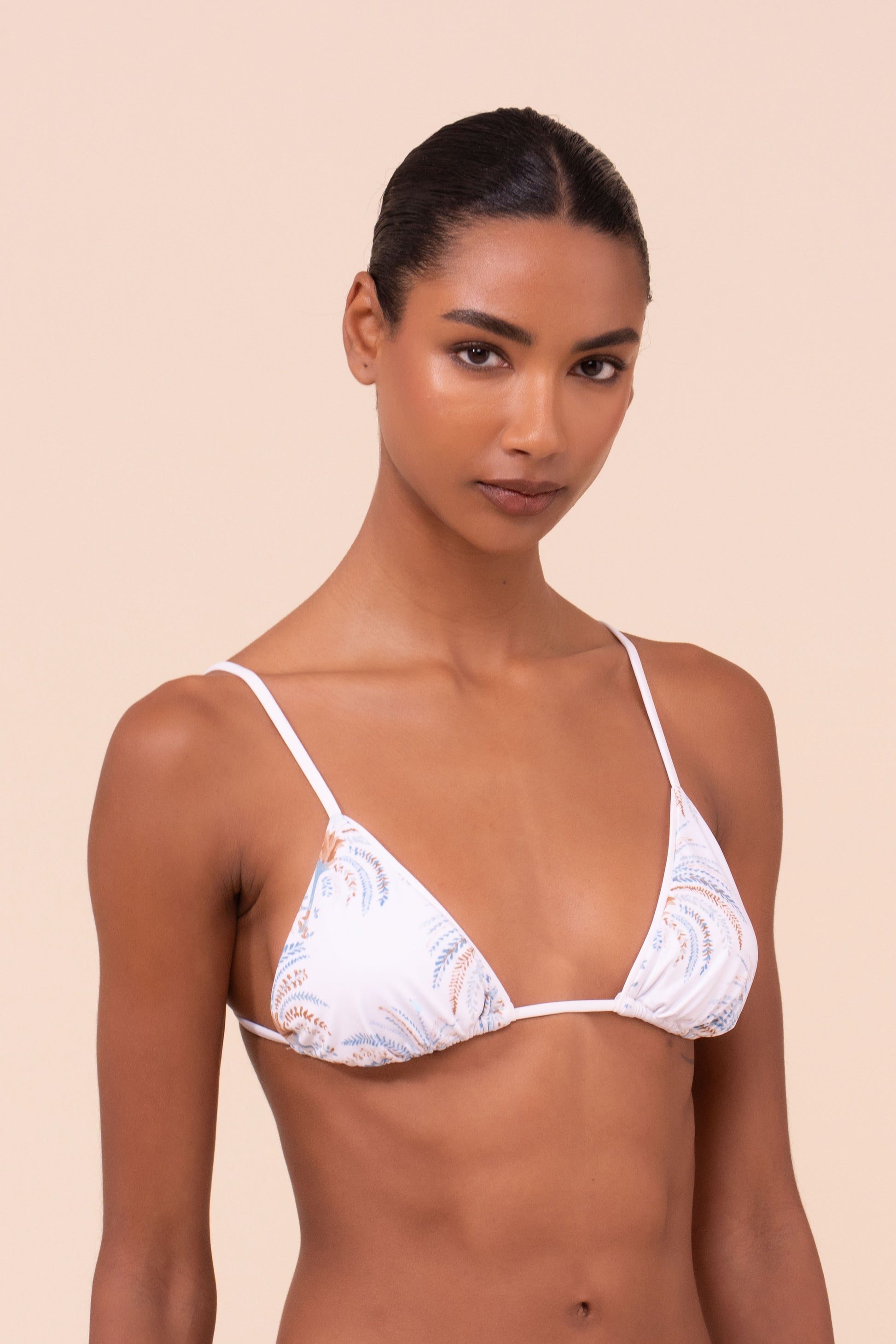 Carolina Bikini Triangle Top - Palms Pattern - CORNFLOWERBLUE