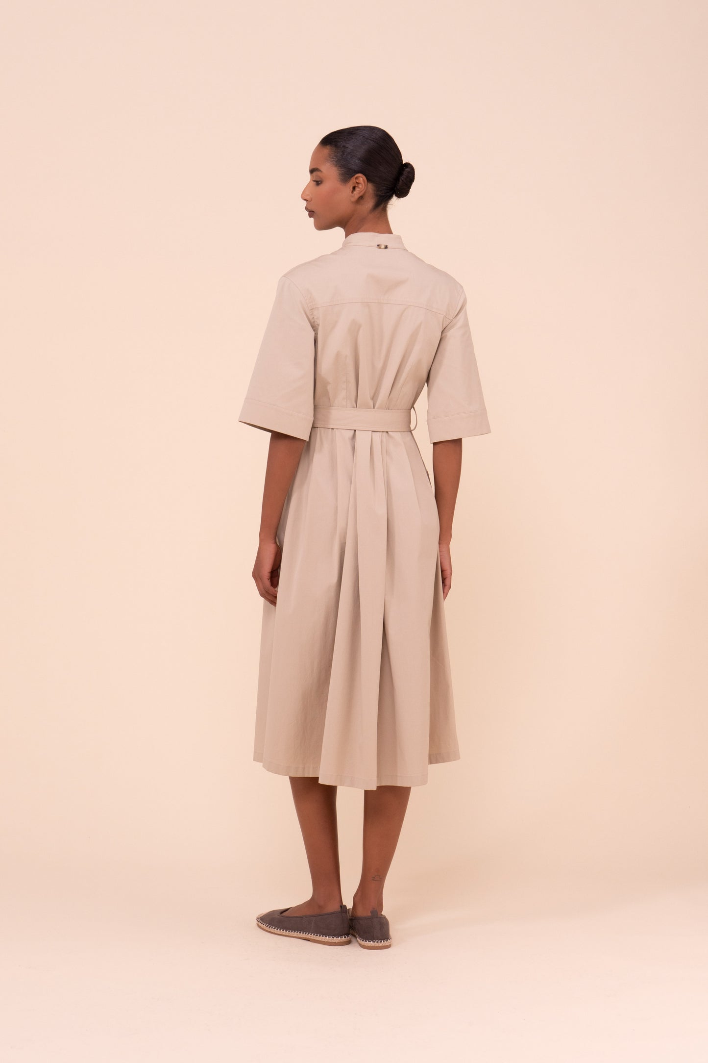 Rossi Cotton Poplin Belted Dress - ALMOND