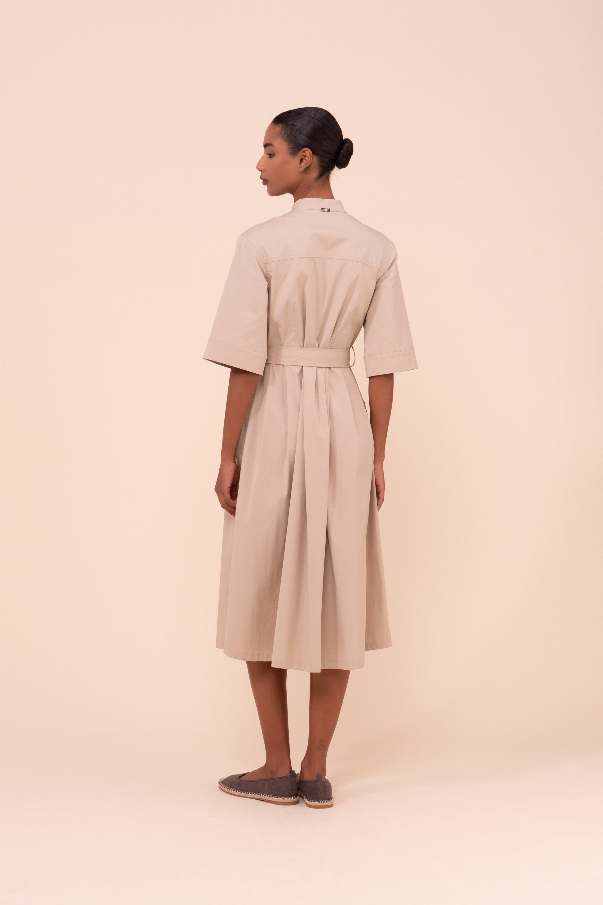 Rossi Cotton Poplin Belted Dress - ALMOND