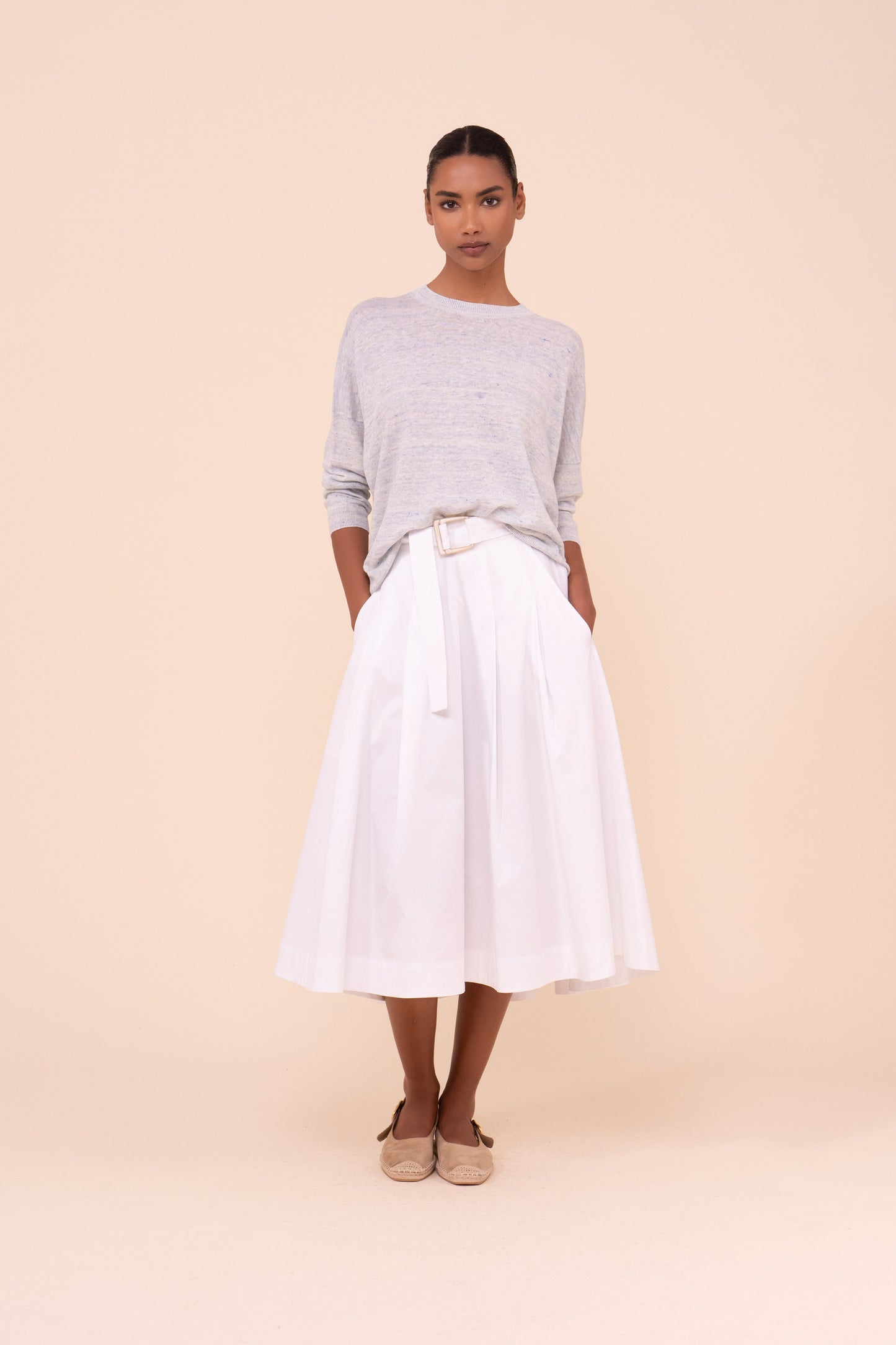 Lindsay Cairo maglia girocollo in cotone e lino - WHITE