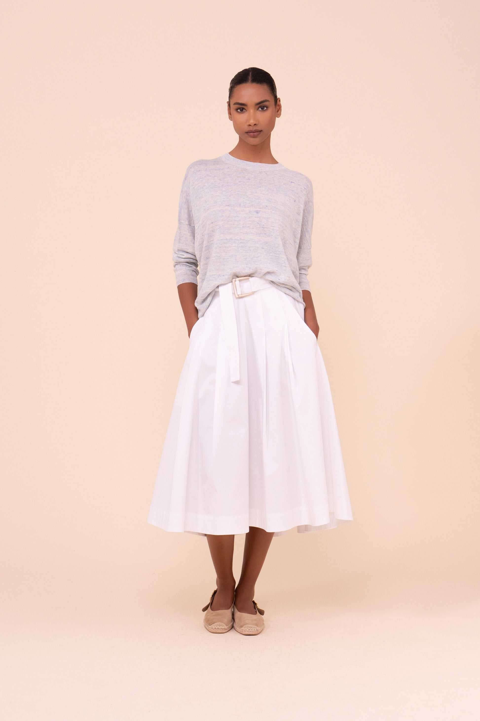 Lindsay Cairo maglia girocollo in cotone e lino - WHITE
