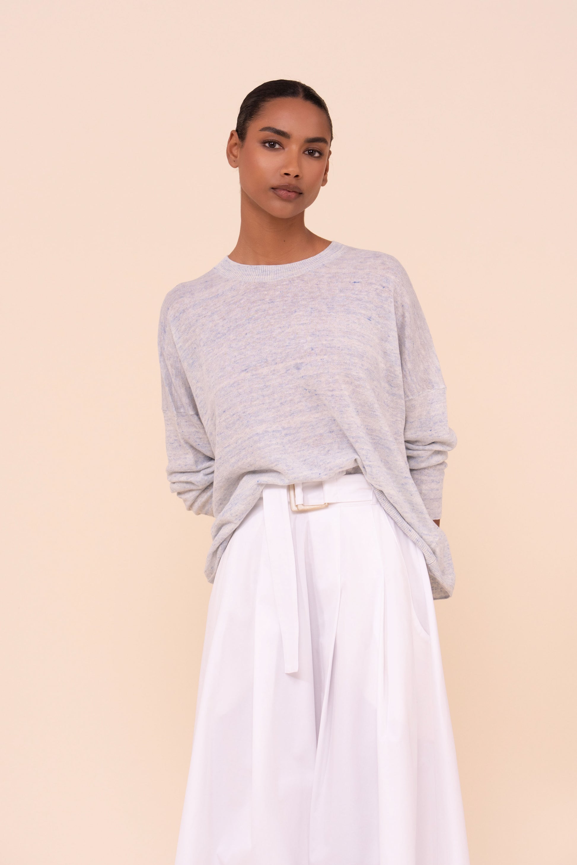 Lindsay Cairo maglia girocollo in cotone e lino - WHITE