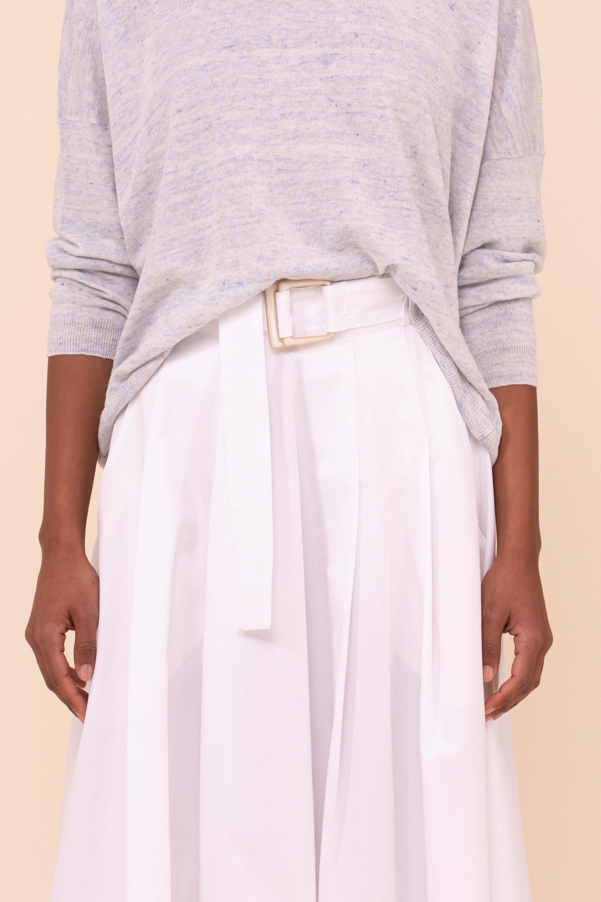 Vincenzo Cotton Gabardine Midi Skirt - WHITE