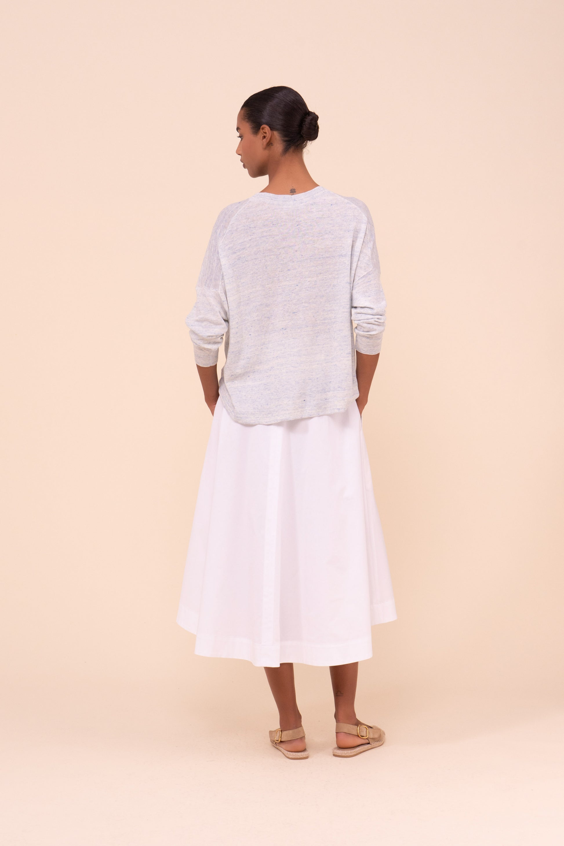 Lindsay Cairo maglia girocollo in cotone e lino - WHITE