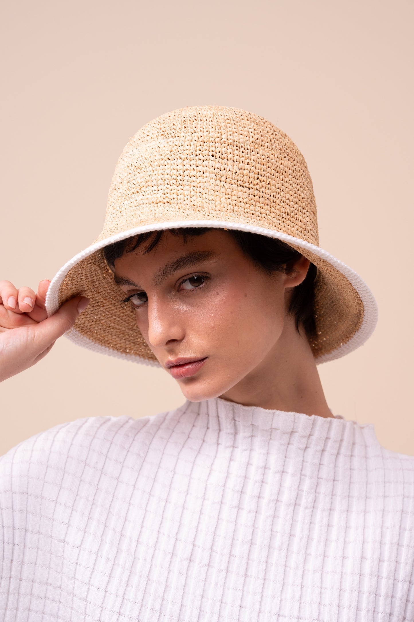 Rebecca Raffia Cloche Hat - WHITE