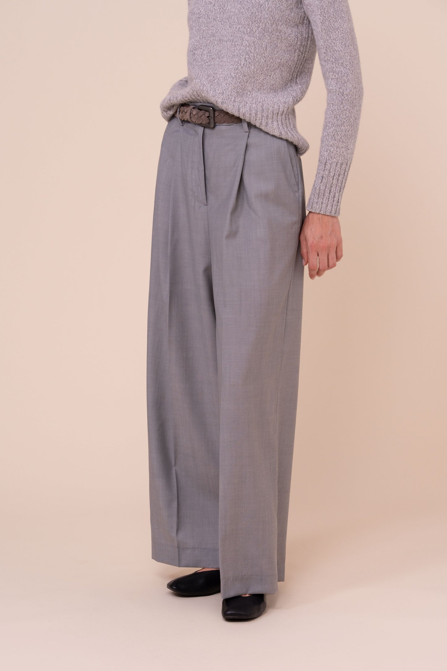 Carlo Fresh Wool Wide-Leg Pants - GRAY