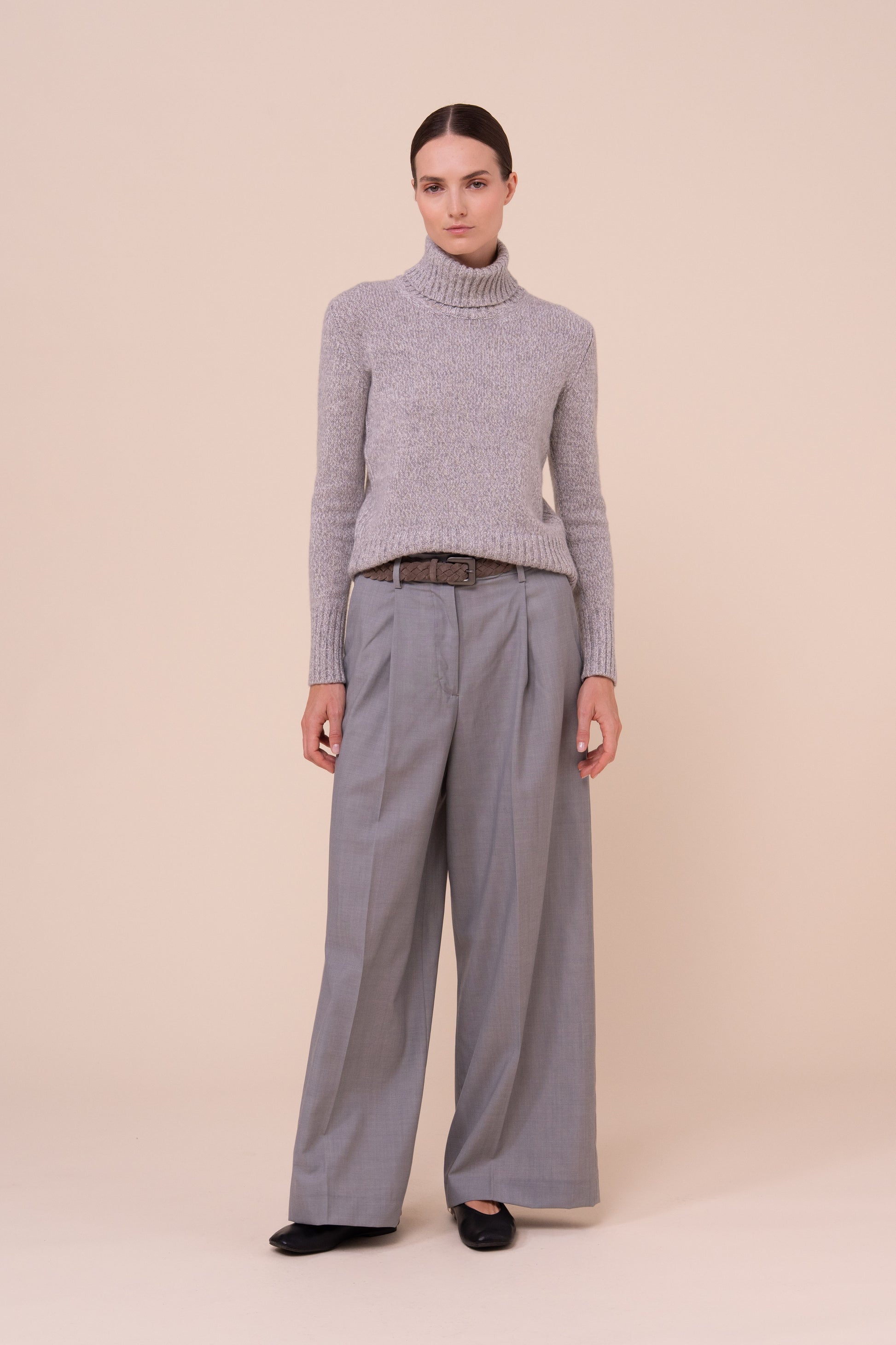 Carlo Fresh Wool Wide-Leg Pants - GRAY