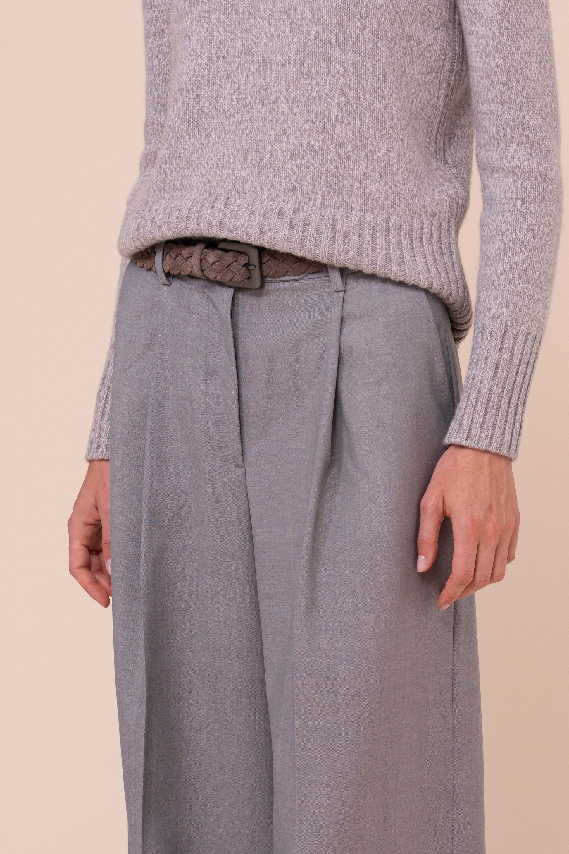 Carlo Fresh Wool Wide-Leg Pants - GRAY