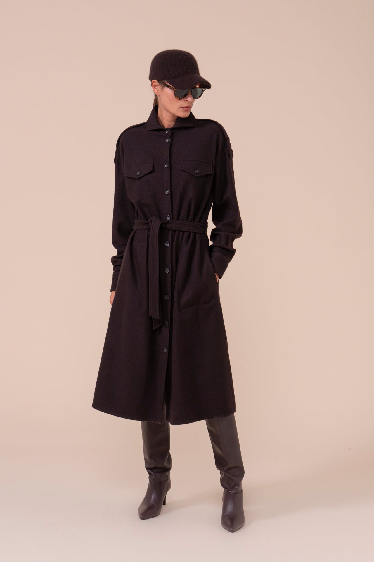 Carbone Cashmere Flanel Maxi Dress - DARKCHOCOLATE