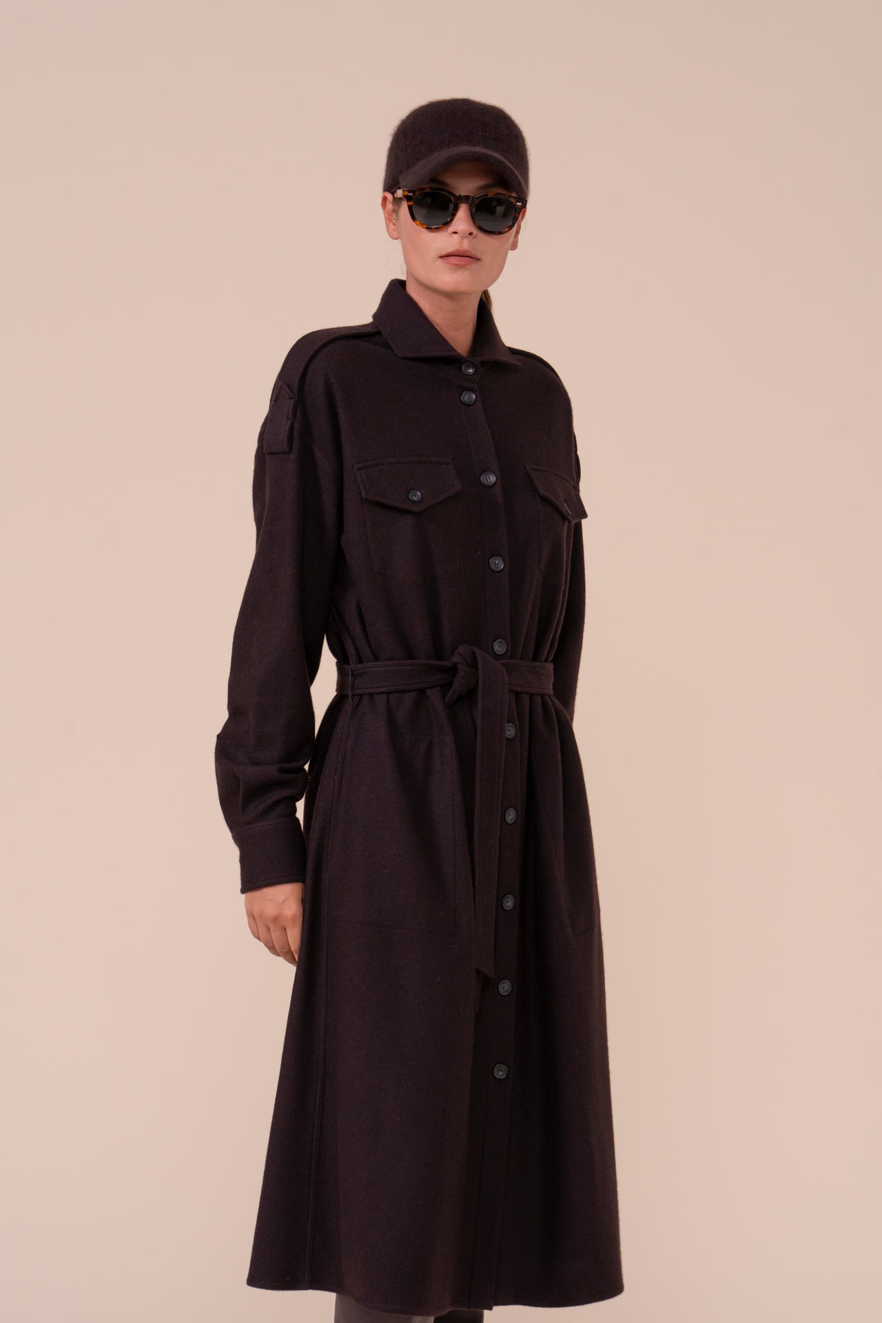 Carbone Cashmere Flanel Maxi Dress - DARKCHOCOLATE