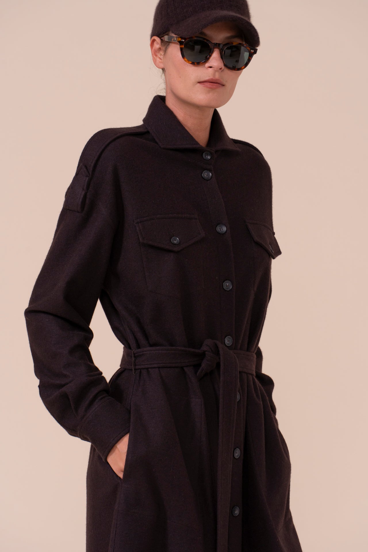 Carbone Cashmere Flanel Maxi Dress - DARKCHOCOLATE