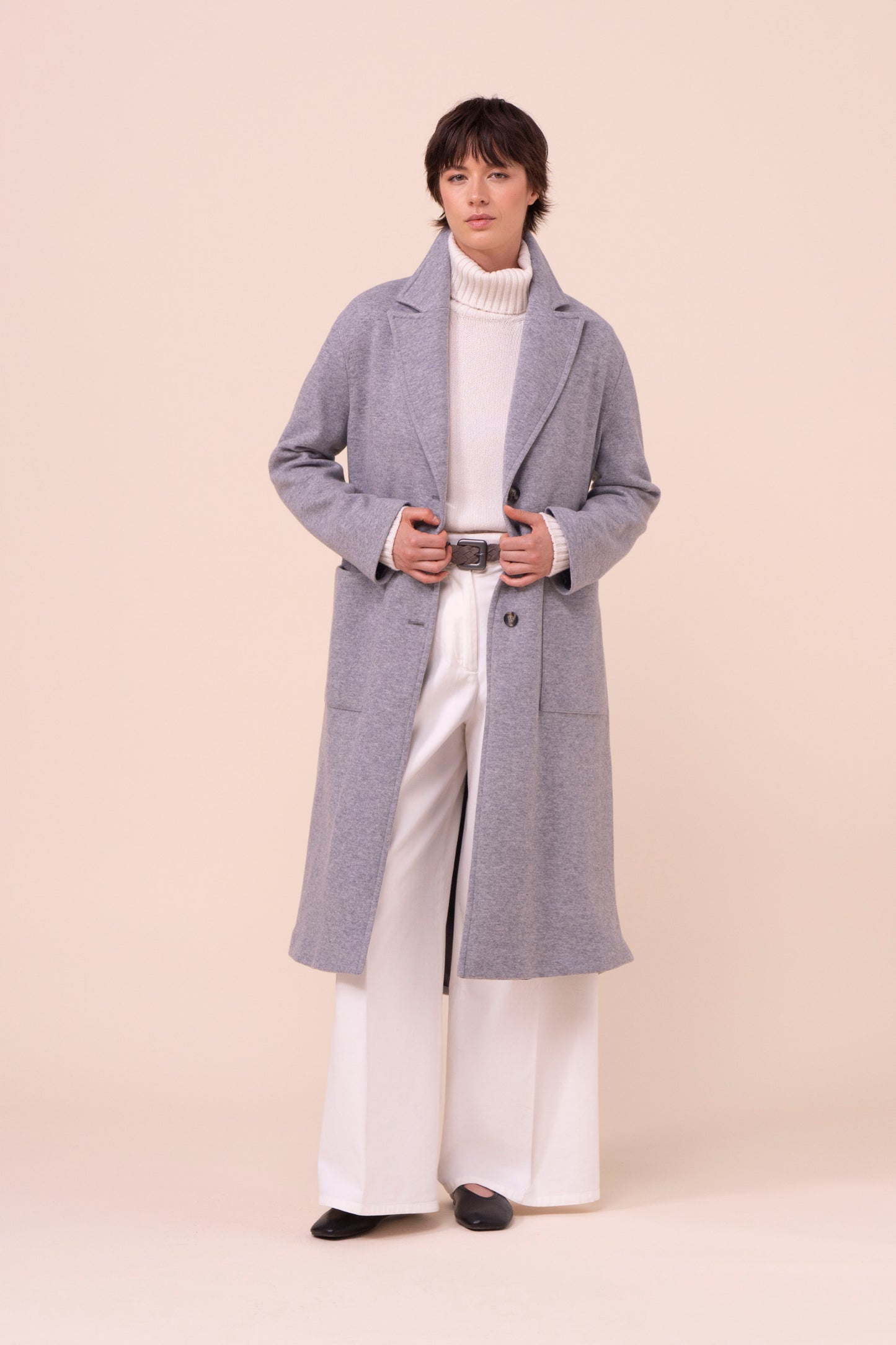 Ximena cappotto con cintura in cashmere Flanel Double - GREY