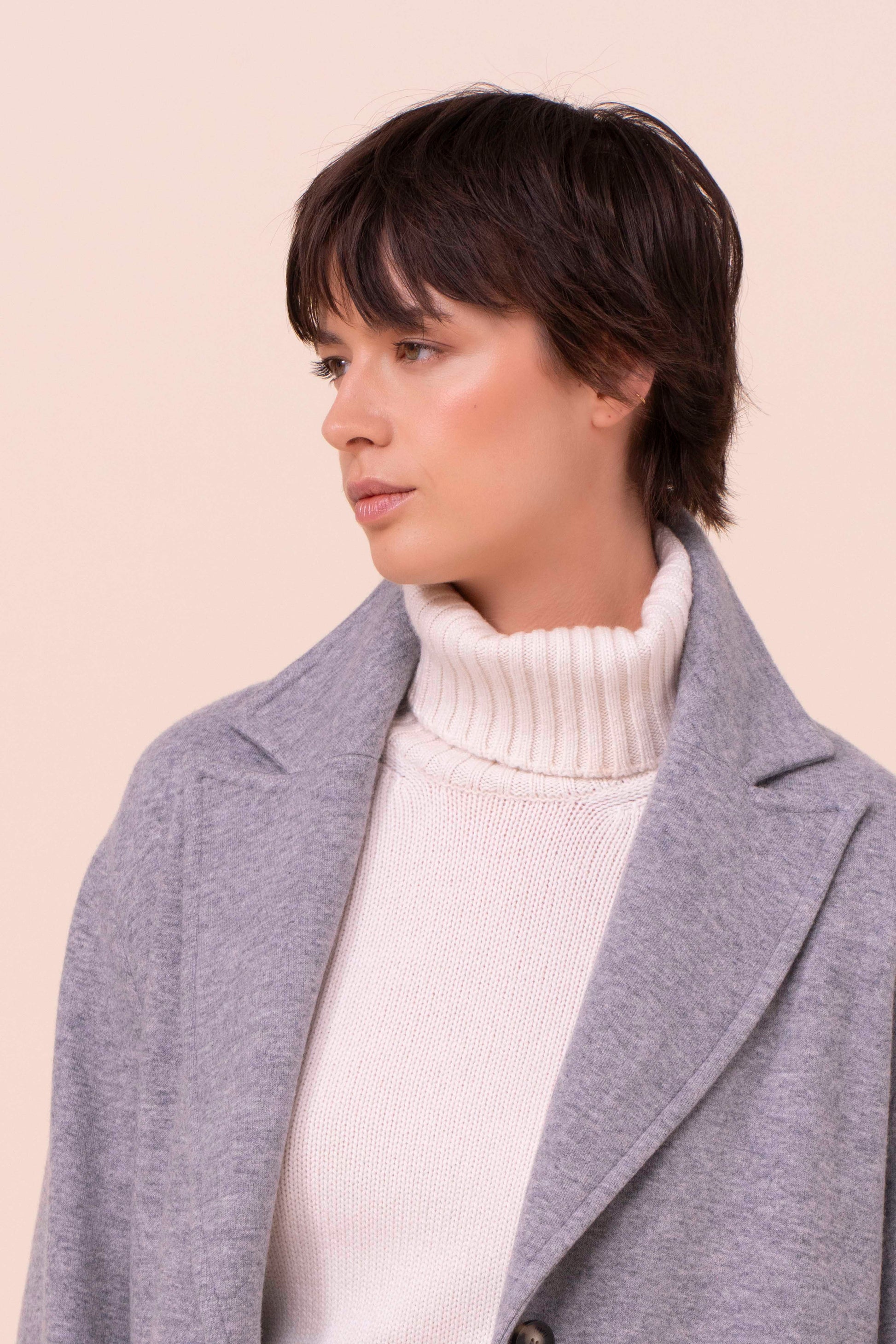 Ximena cappotto con cintura in cashmere Flanel Double - GREY