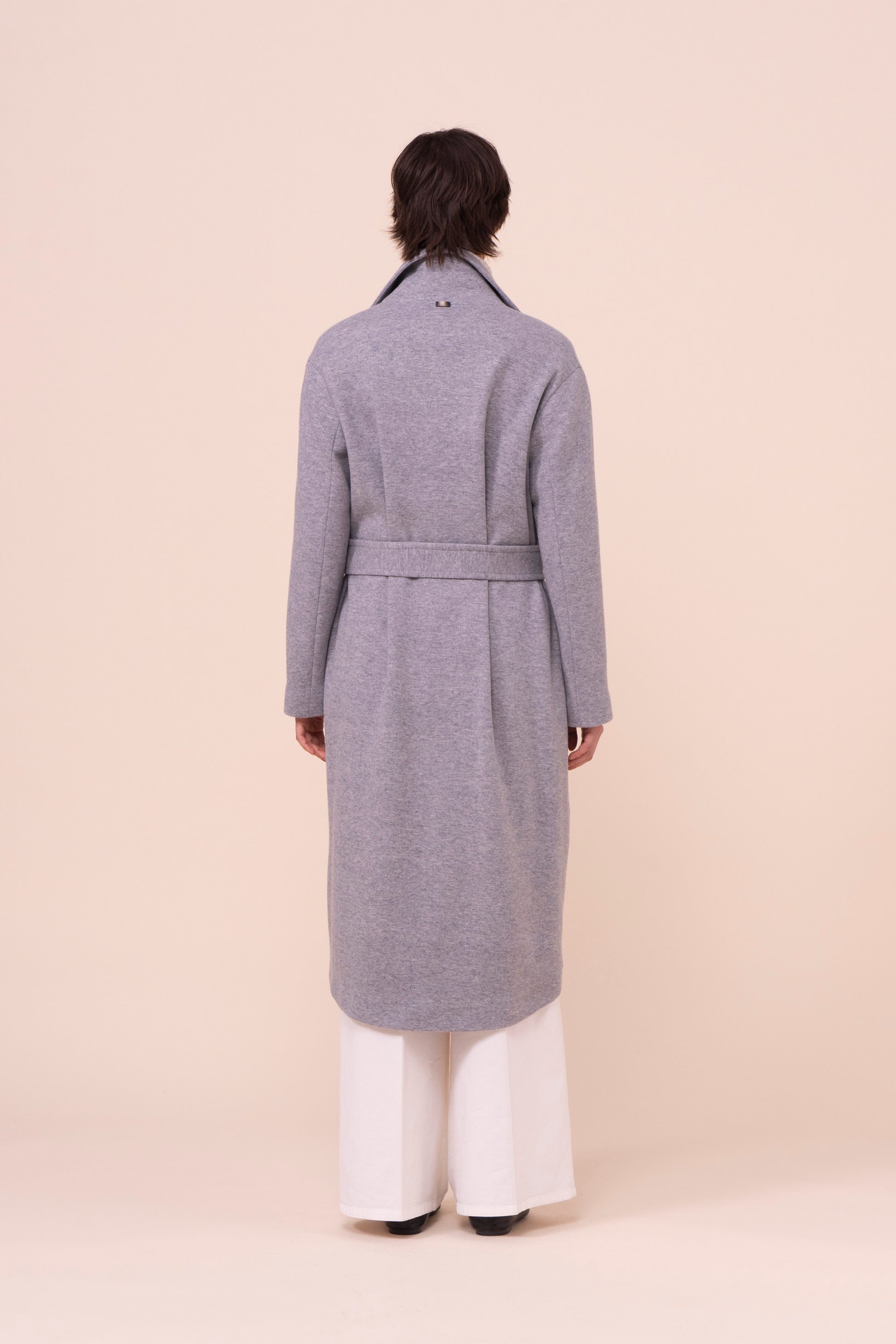 Ximena cappotto con cintura in cashmere Flanel Double - GREY