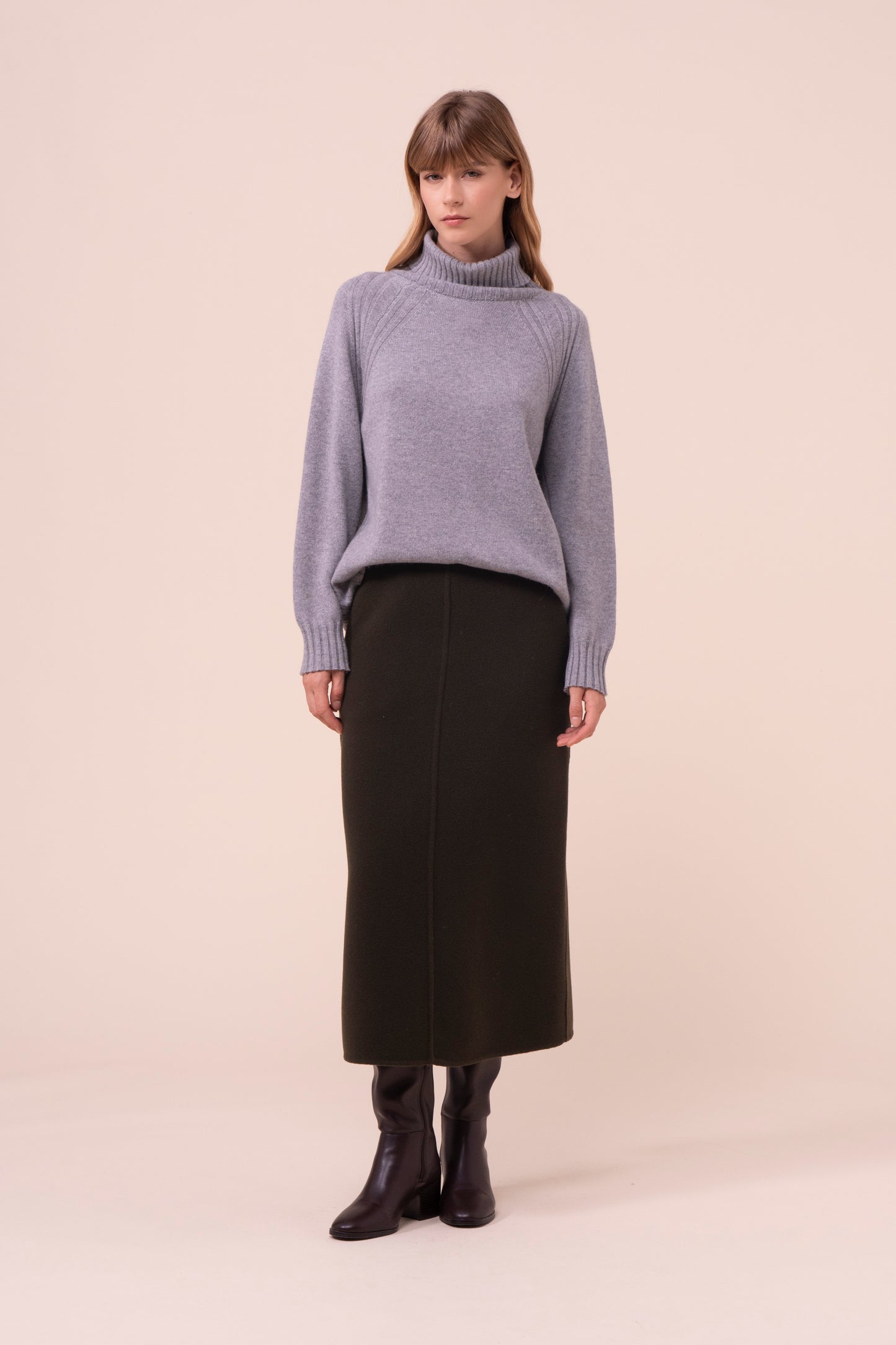 Magdalena gonna a matita in lana e cashmere - DARKOLIVEGREEN