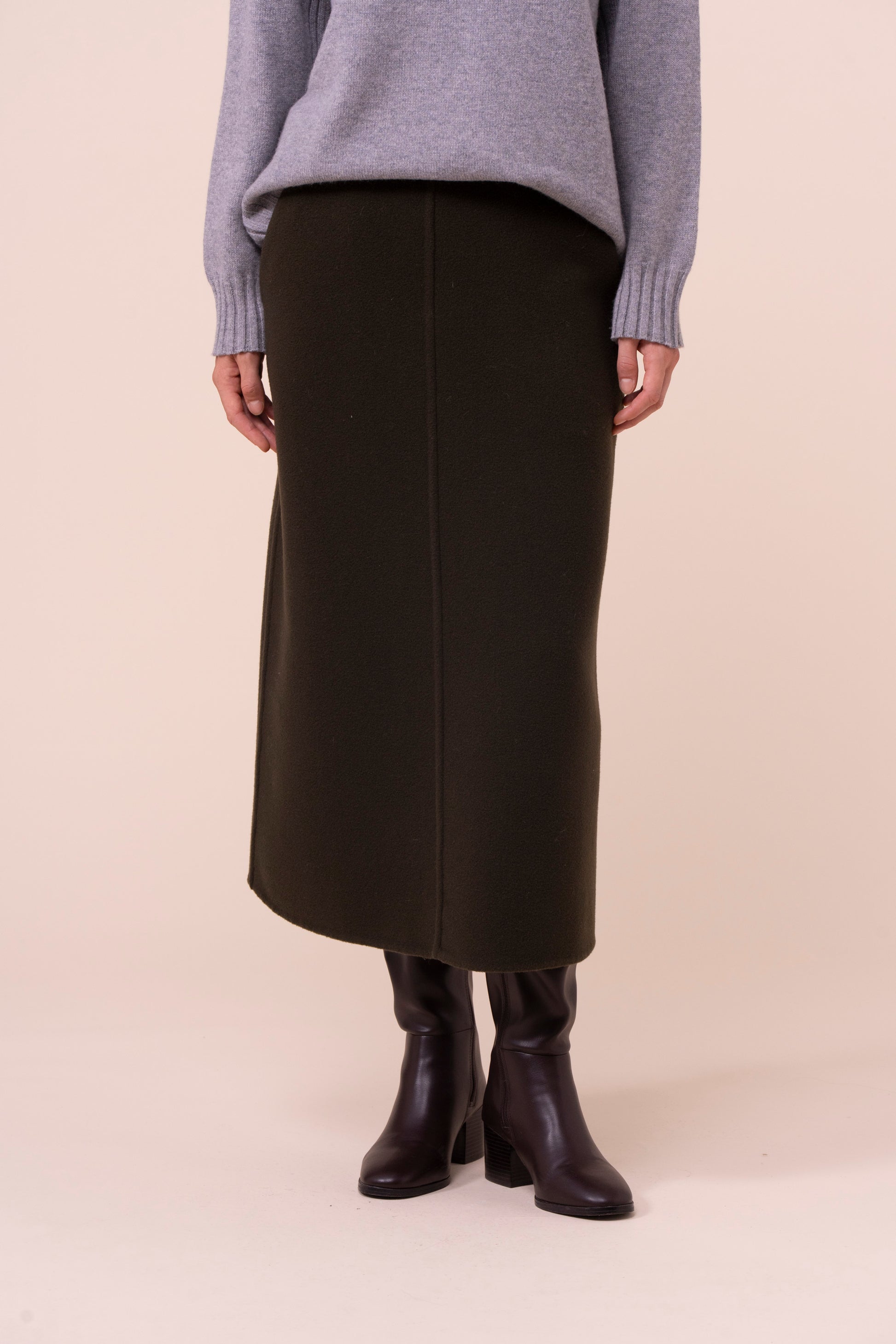 Magdalena gonna a matita in lana e cashmere - DARKOLIVEGREEN