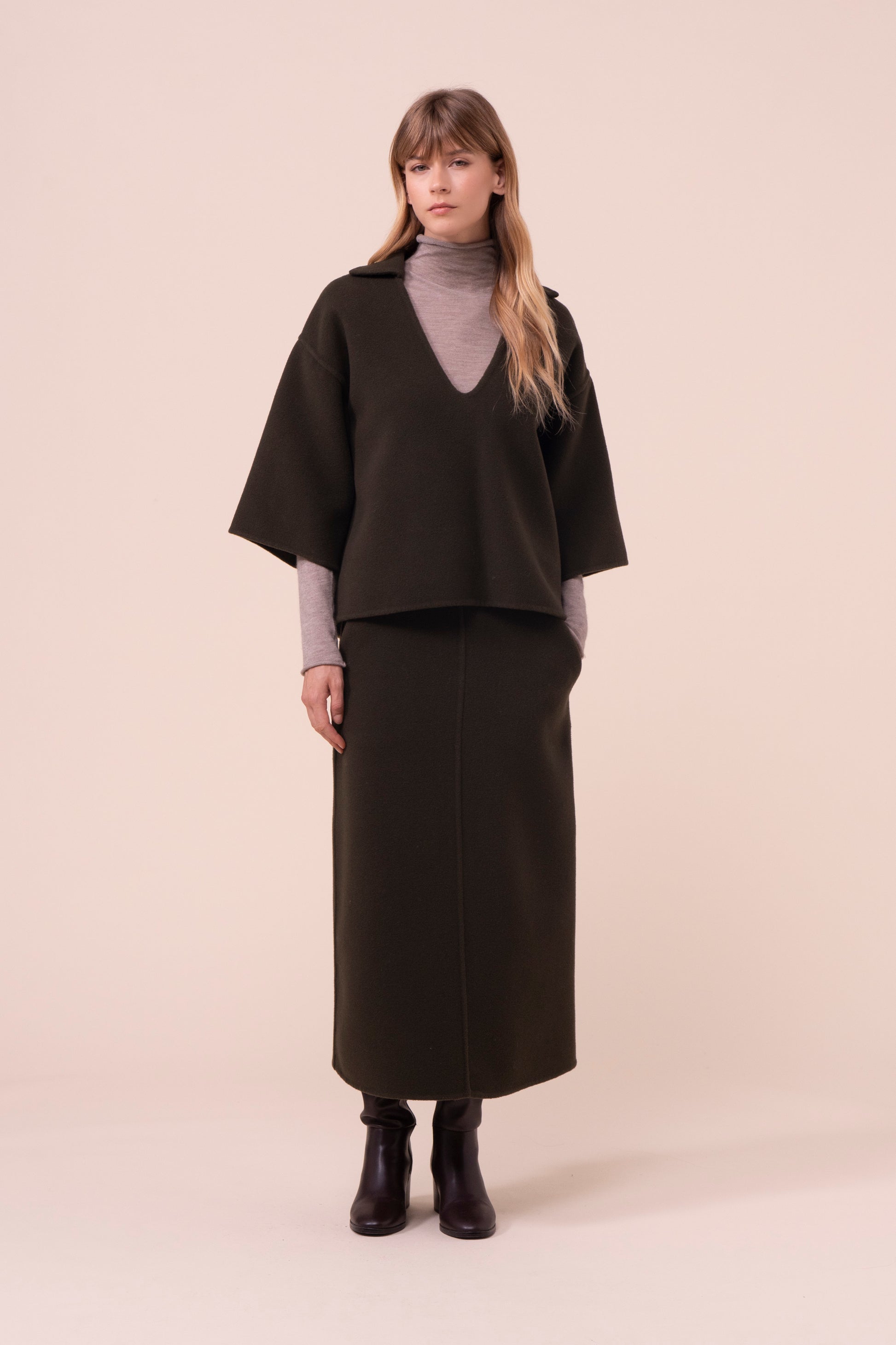 Teresa blusa in lana e cashmere - DARKOLIVEGREEN