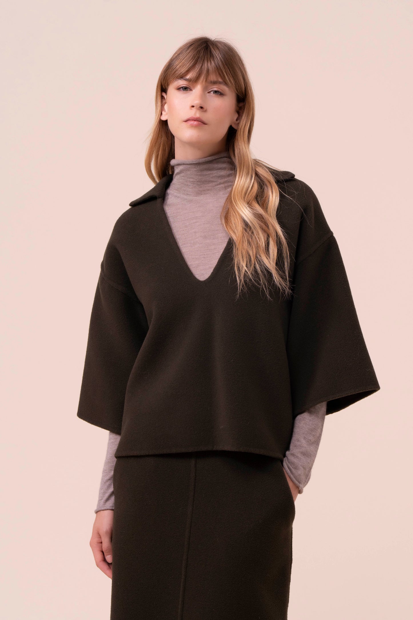 Teresa blusa in lana e cashmere - DARKOLIVEGREEN