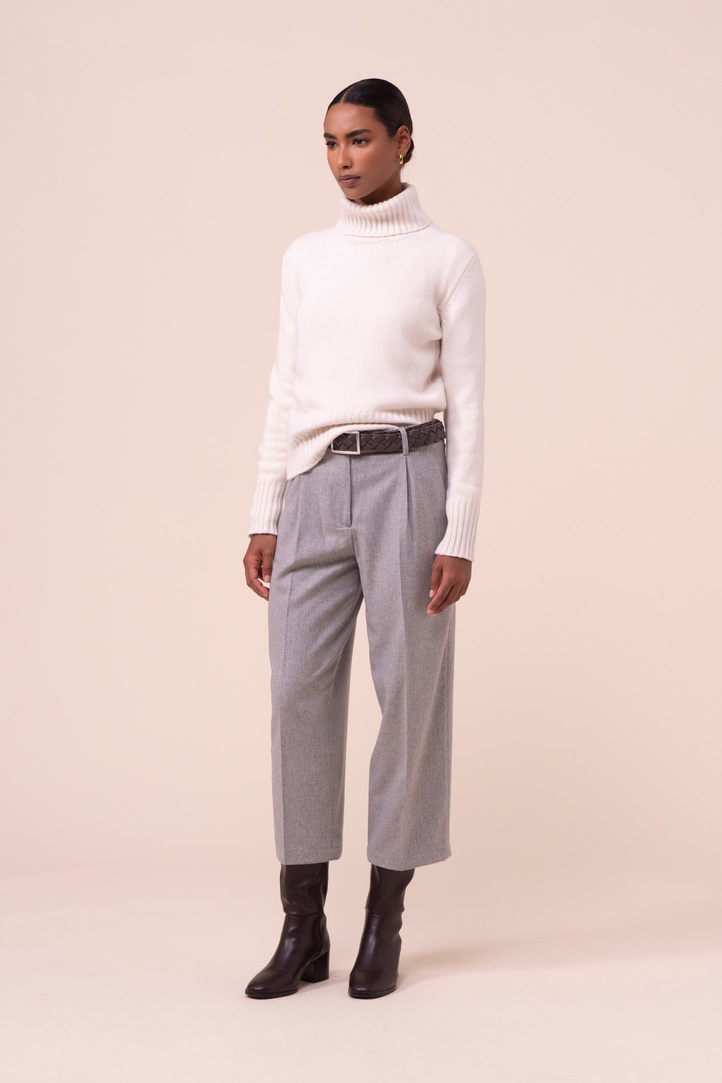 Rosalinda pantaloni carrot-fit in flanella di lana e cashmere - DENIM