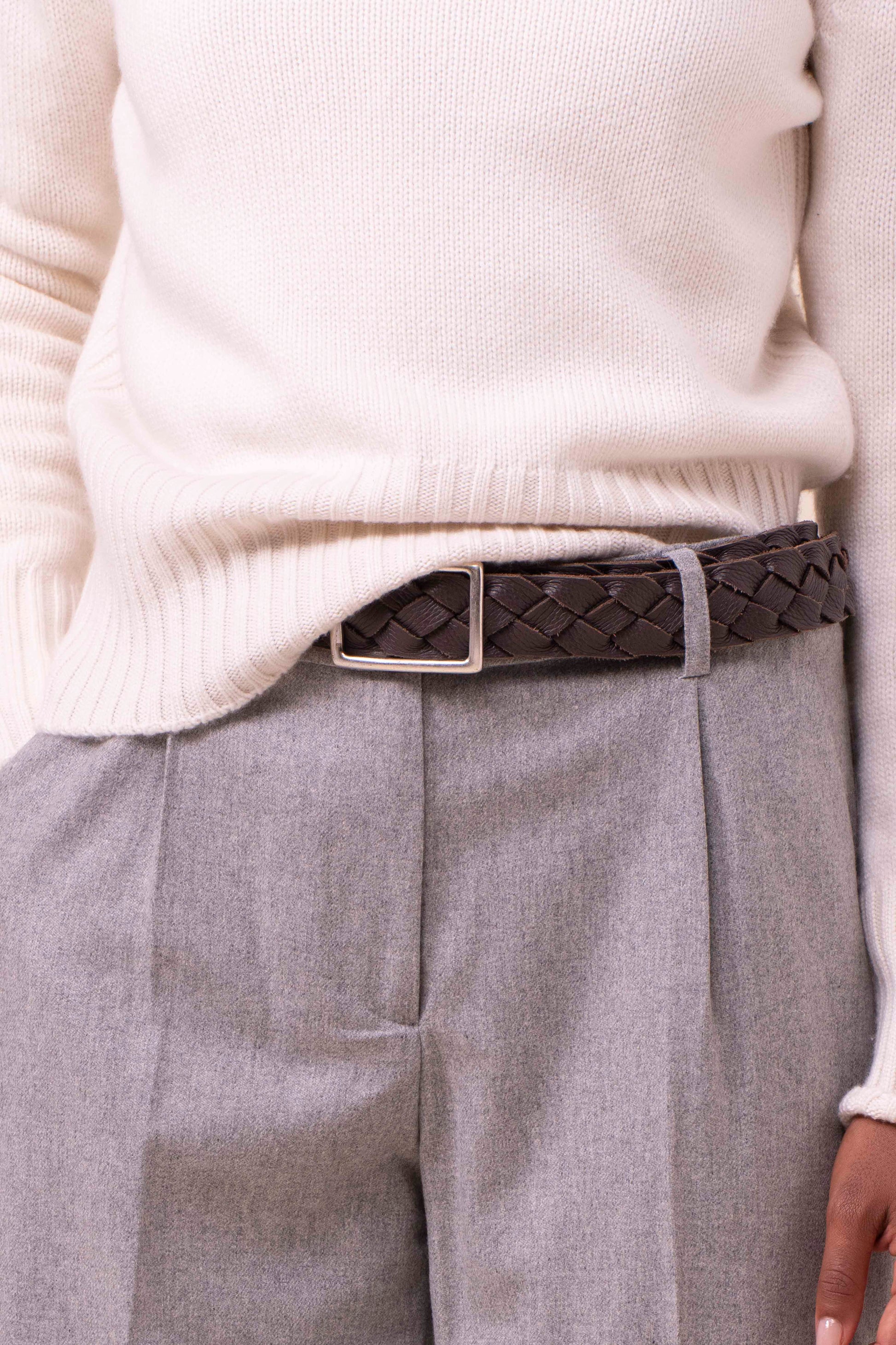 Rosalinda pantaloni carrot-fit in flanella di lana e cashmere - DENIM