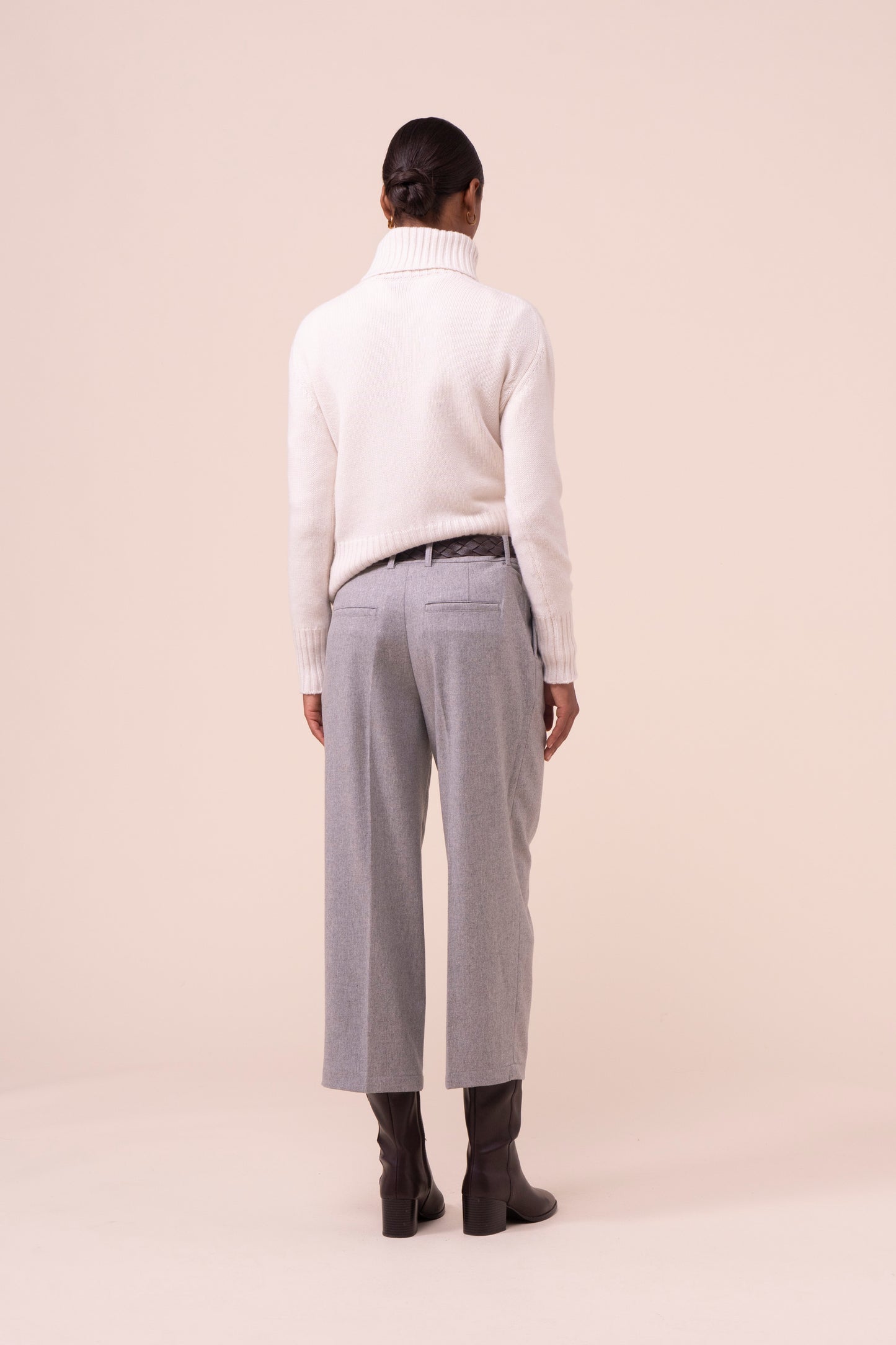Rosalinda pantaloni carrot-fit in flanella di lana e cashmere - DENIM