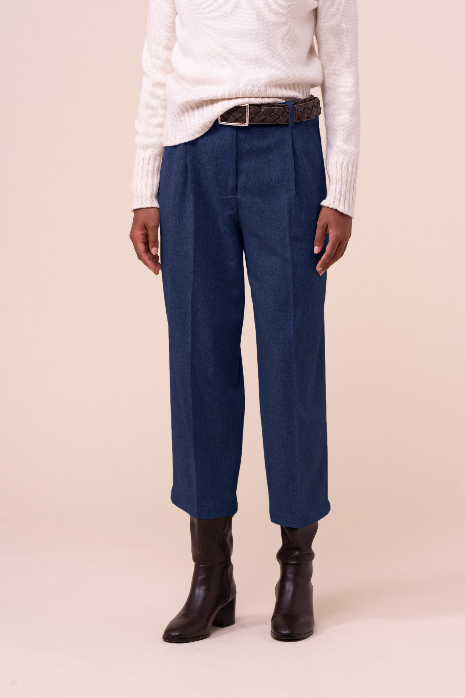 Rosalinda pantaloni carrot-fit in flanella di lana e cashmere - DENIM