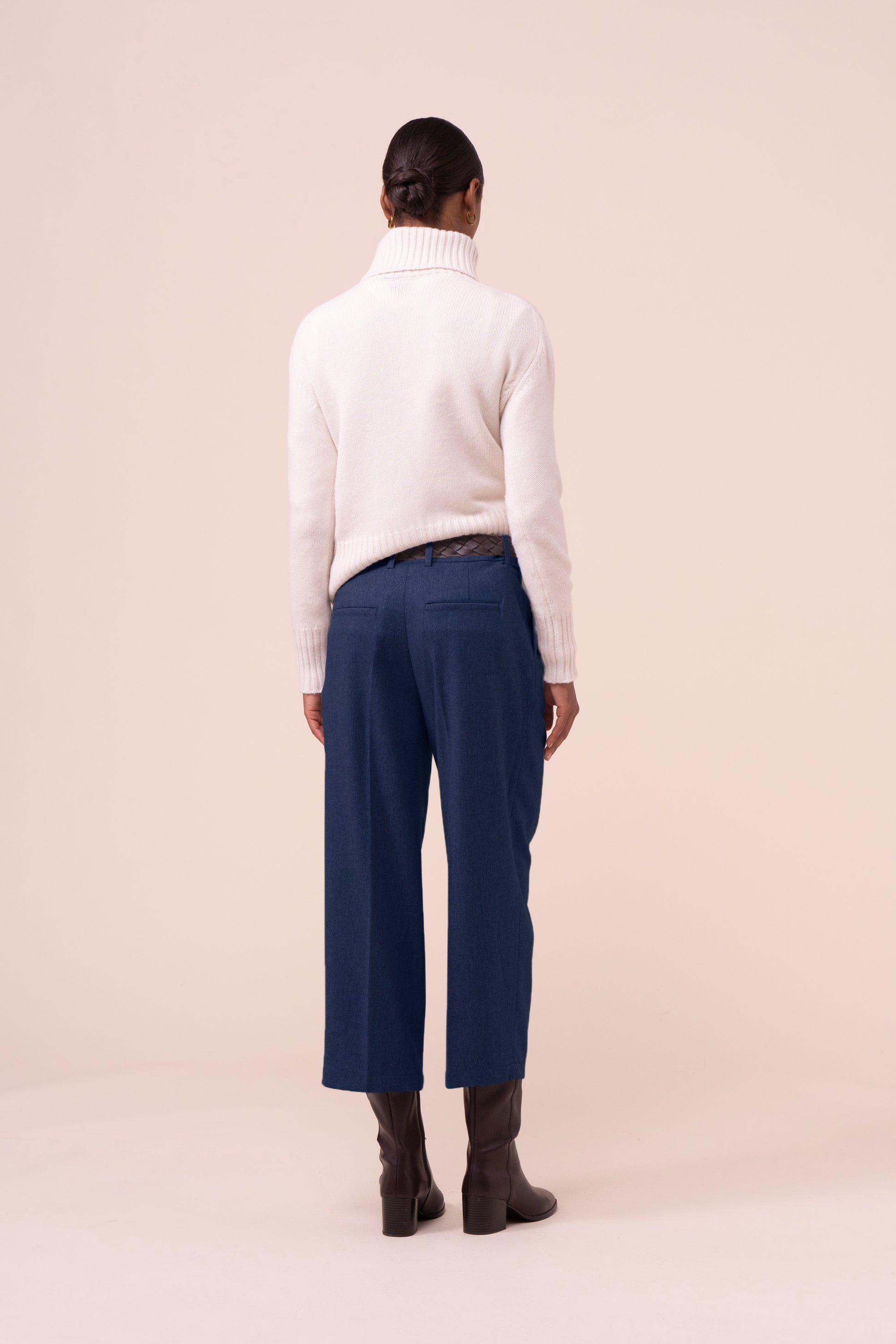 Rosalinda pantaloni carrot-fit in flanella di lana e cashmere - DENIM