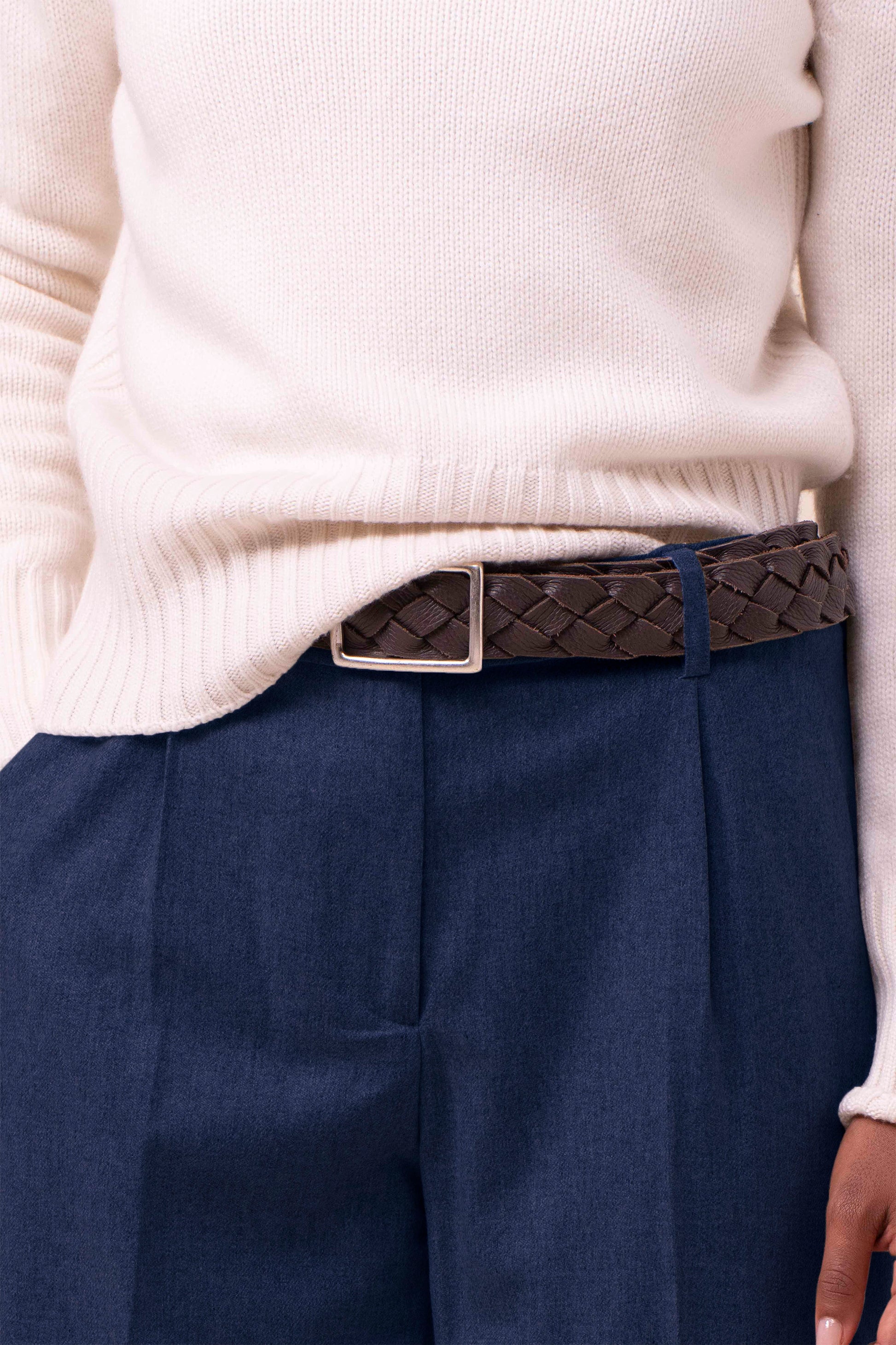 Rosalinda pantaloni carrot-fit in flanella di lana e cashmere - DENIM