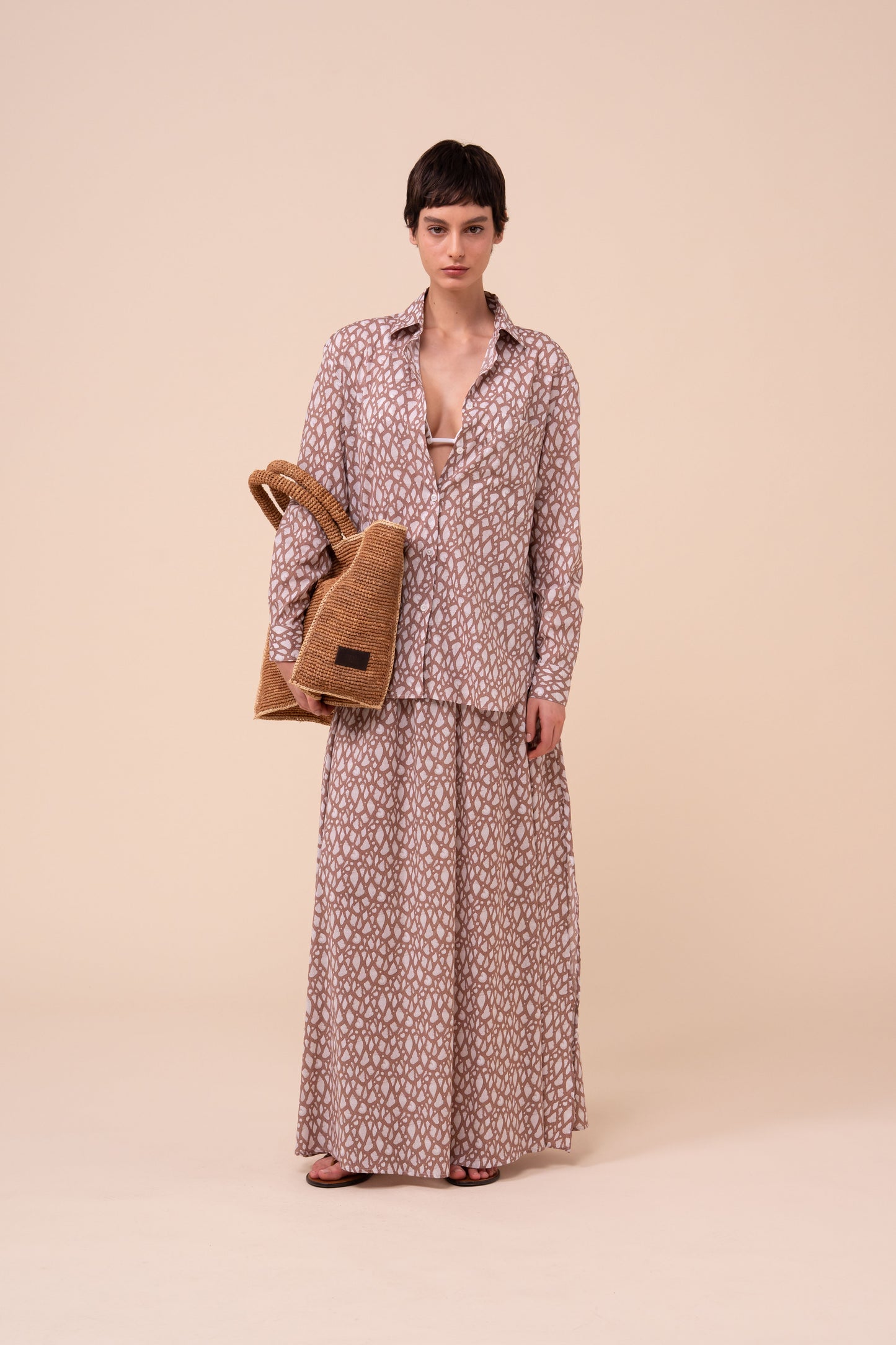 Palmaria Printed Cotton Voile Shirt - Shells Pattern - SIENNA